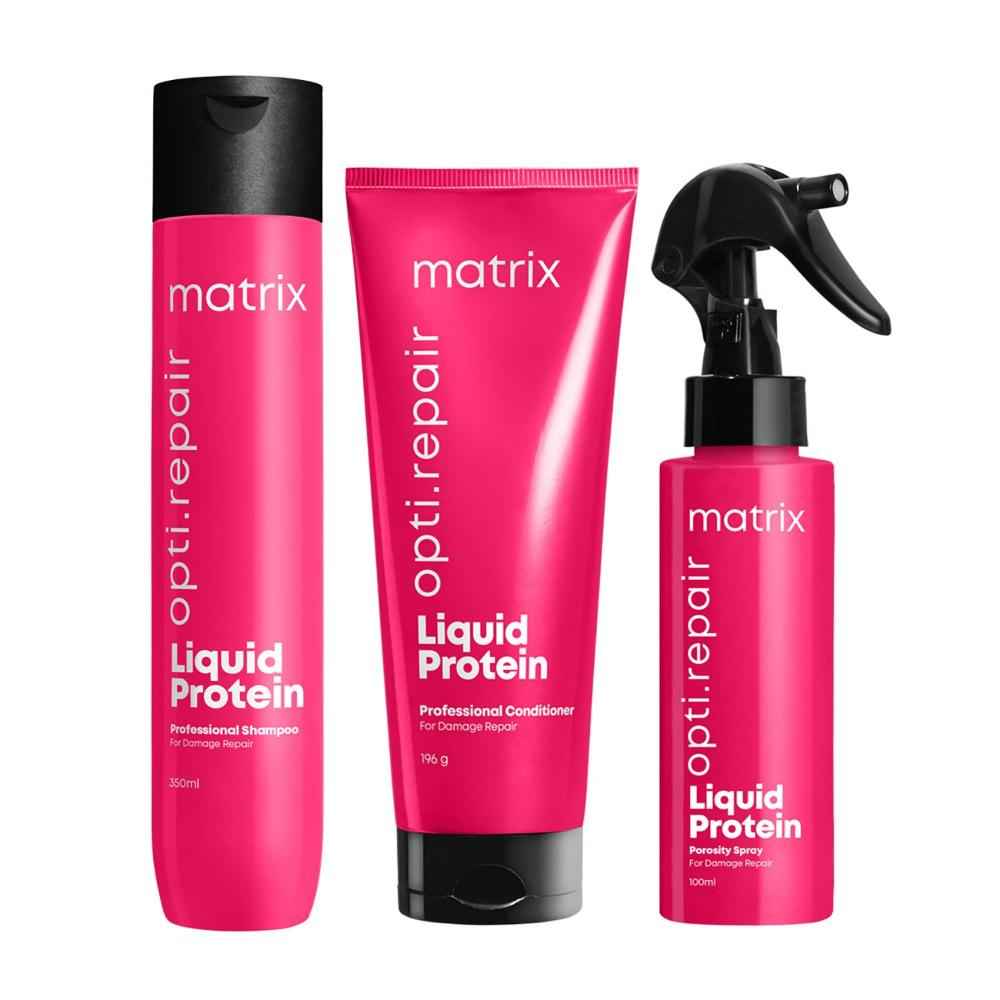 Buy Matrix Opti.Repair Professional Liquid Protein Shampoo+Conditioner+Porosity Spray combo for Damaged Hair with Vitamin B5 Repairs Damage from 1st Use - Purplle