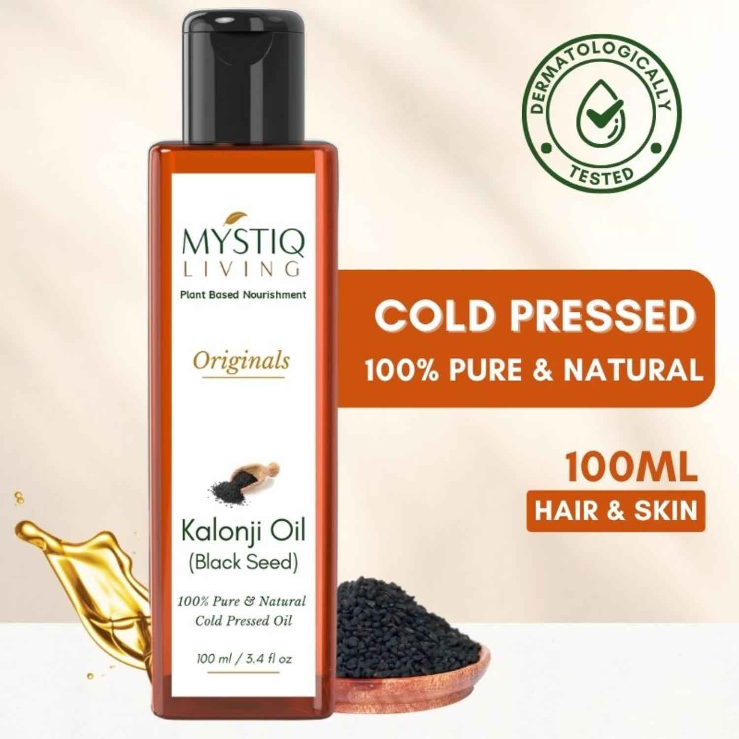 Buy Mystiq Living Kalonji Oil (100 ml) Black Seed Oil - Nigella Satival Hair Growth & Skin | kalonji Hair Oil | Cold Pressed Pure and Natural - Purplle