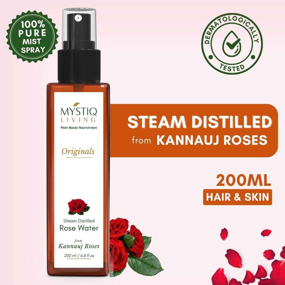 Buy Mystiq Living 100% Pure Rose Water (200 ml) | Gulab Jal | Rose Water for Face | Rose Water Toner Spray | Gulabari Rose Water | For Dry Skin | Rosewater | Natural Skin Toner | Pure & Natural Hydrosol For Skin, Hair & Face - Purplle