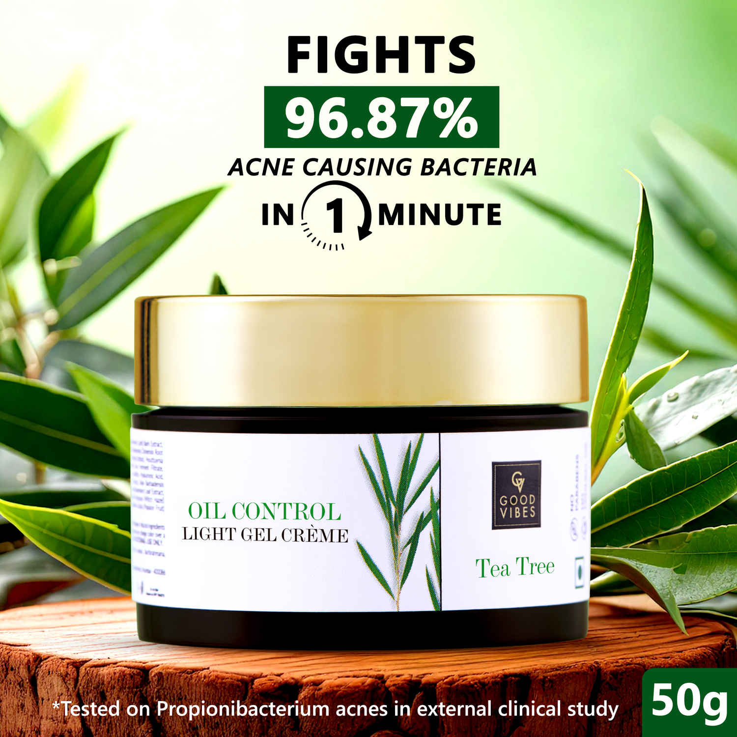 Buy Good Vibes Tea Tree Oil Control Light Gel Cream | Anti-Acne Hydrating Moisturizing | No Parabens No Sulphates No Mineral Oil (50 gm) - Purplle