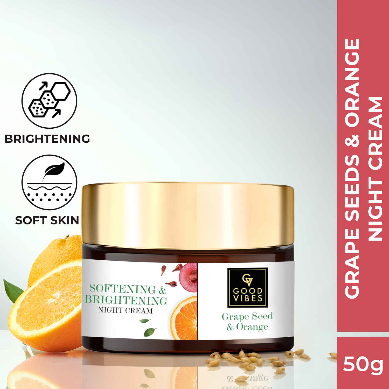 Buy Good Vibes Softening + Brightening Night Cream - Grape Seed + Orange (50 gm) - Purplle