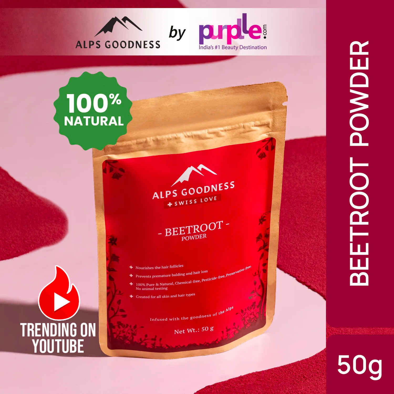 Buy Alps Goodness Powder - Beetroot (50 gm) | 100% Natural Powder | No Chemicals, No Preservatives, No Pesticides | Hair Mask or Face Mask | Nourishes hair follicles | Face Pack for brightening skin | Hair Spa - Purplle