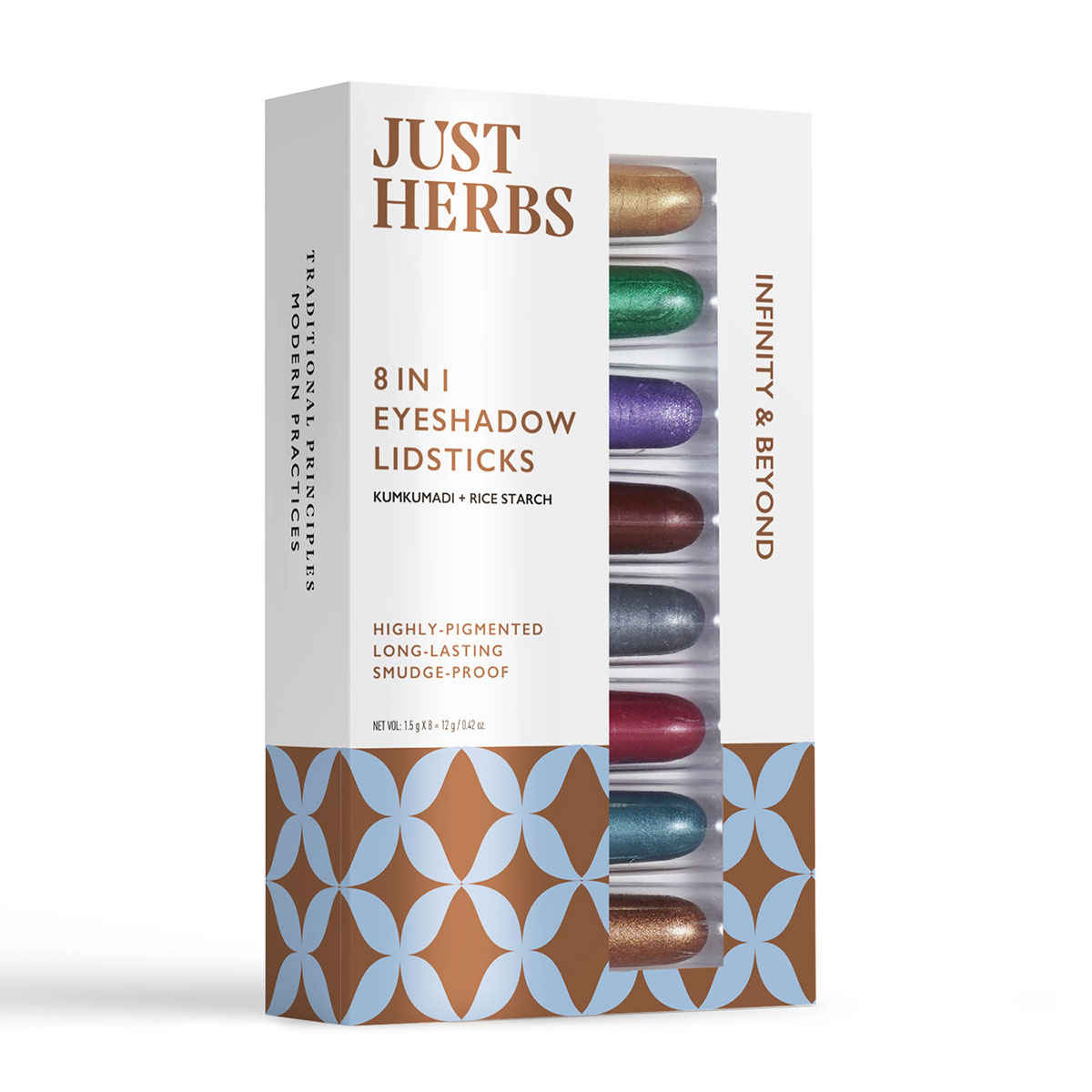 Buy Just Herbs 8 In 1 Herbal Metallic-Shimmer Finish, Long Lasting Eye Shadow Lidsticks , Infinity & Beyond - 12 gm - Purplle