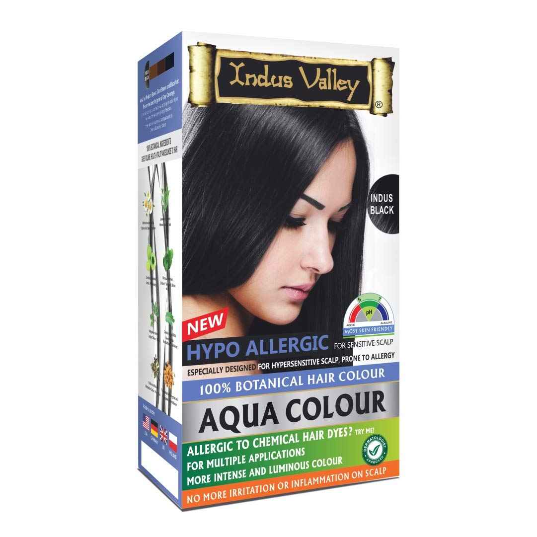 Buy Indus Valley Hypo Allergic Aqua hair colour 100% Botanical Indus Black 200 gm+30ml - Purplle