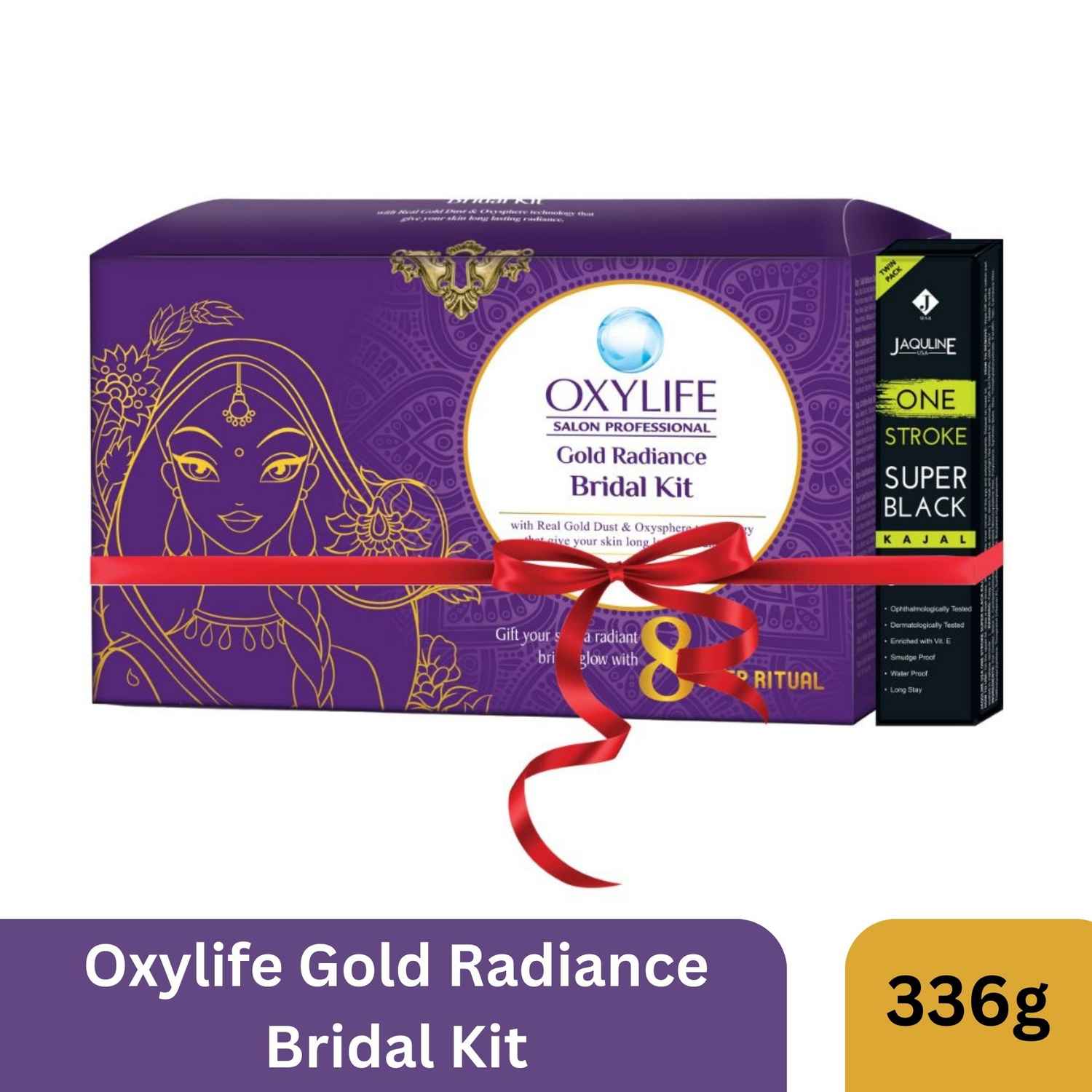 Buy Oxylife Salon Professional Gold Radiance Bridal Kit - 336g (with x2 Jaquline Kajal Free) | Complete Kit for Bridal Radiance | Deep Cleansing & Hydration | Long Lasting Glow | Enriched with Gold & Natural Ingredients | Professional Spa Like Experience - Purplle
