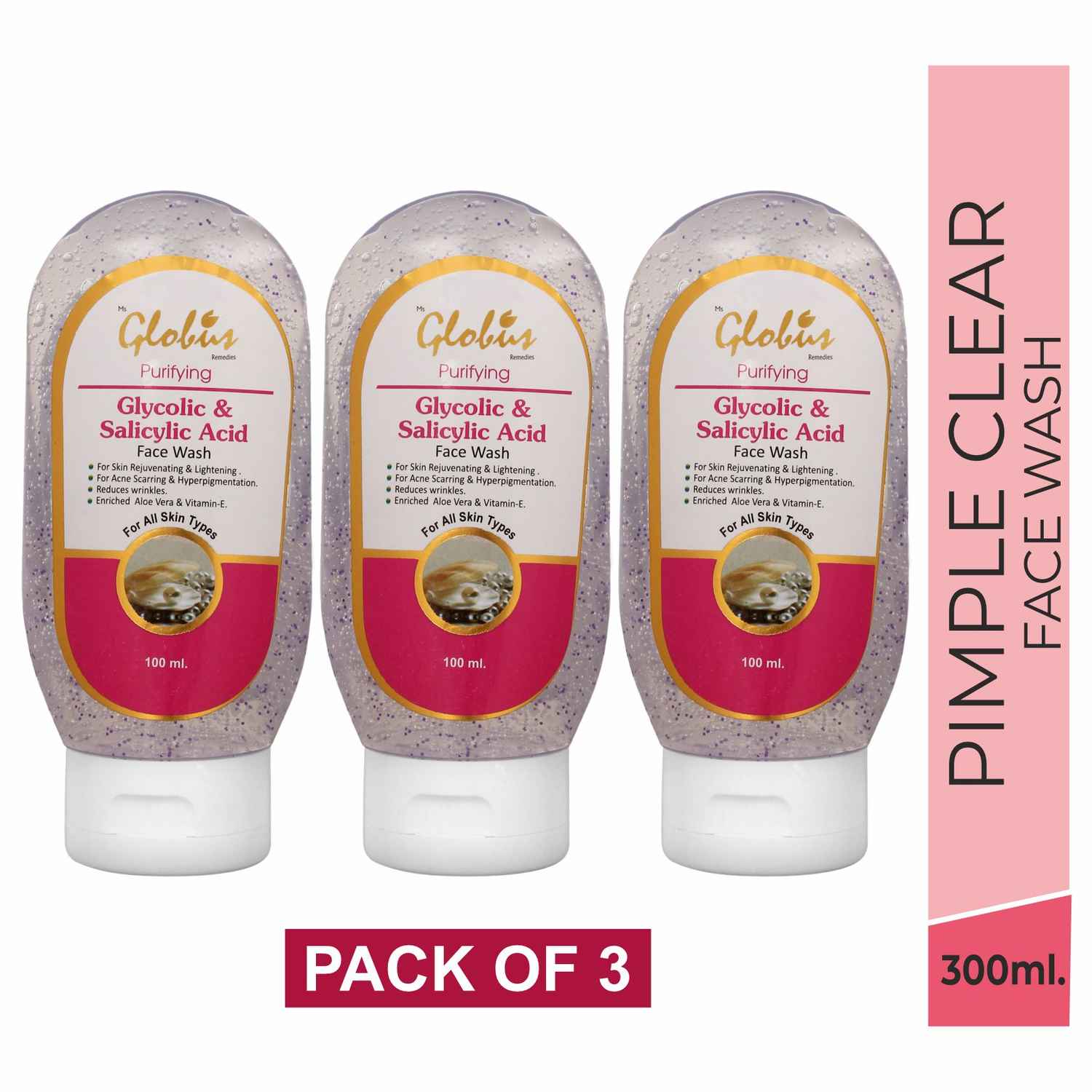 Buy Globus Purifying With Glycolic & Salicyclic Acid Face wash 100 ml (Pack Of 3) - Purplle