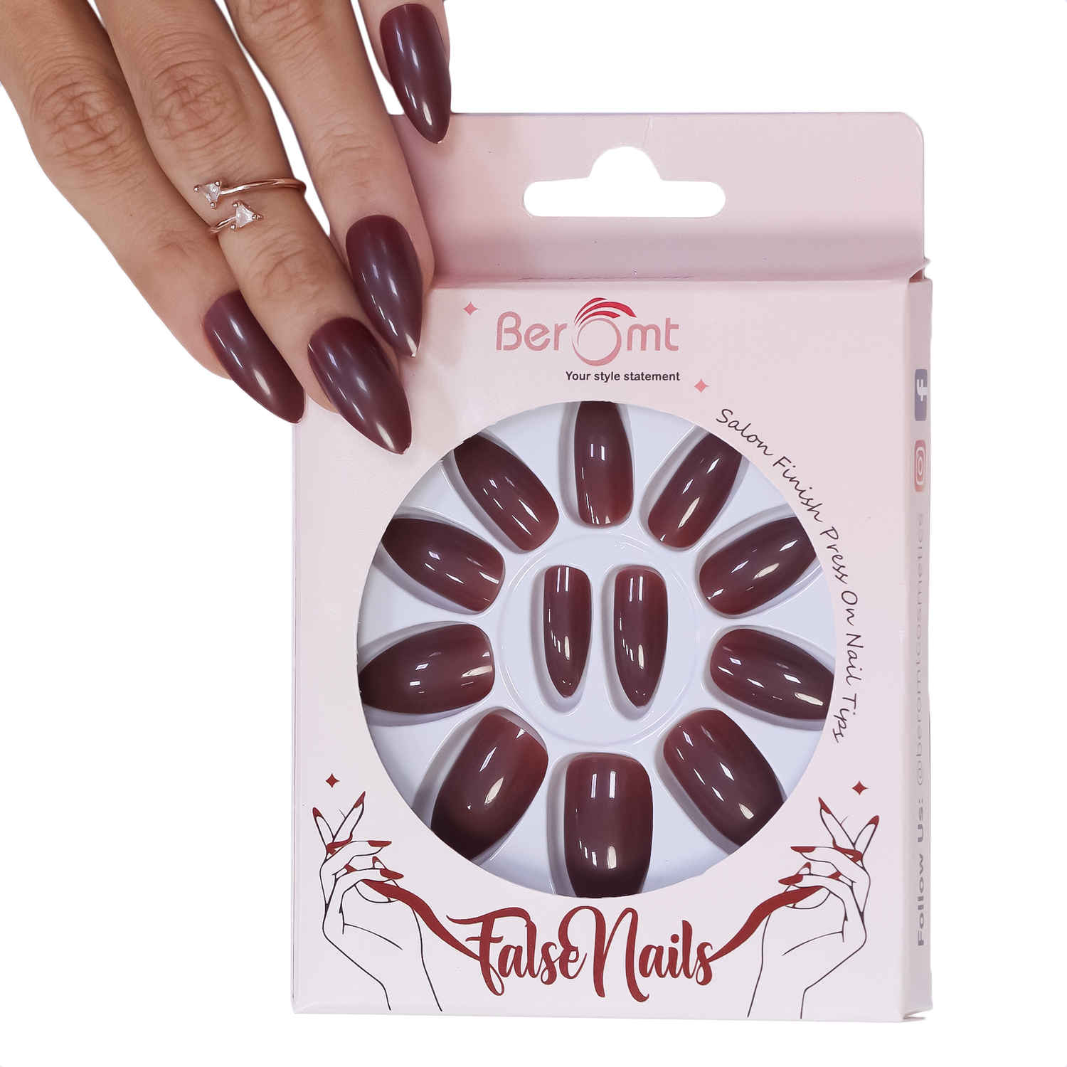 Buy BEROMT PREMIUM GLOSSY NAILS- 304 (NAIL KIT INCLUDED) - Purplle