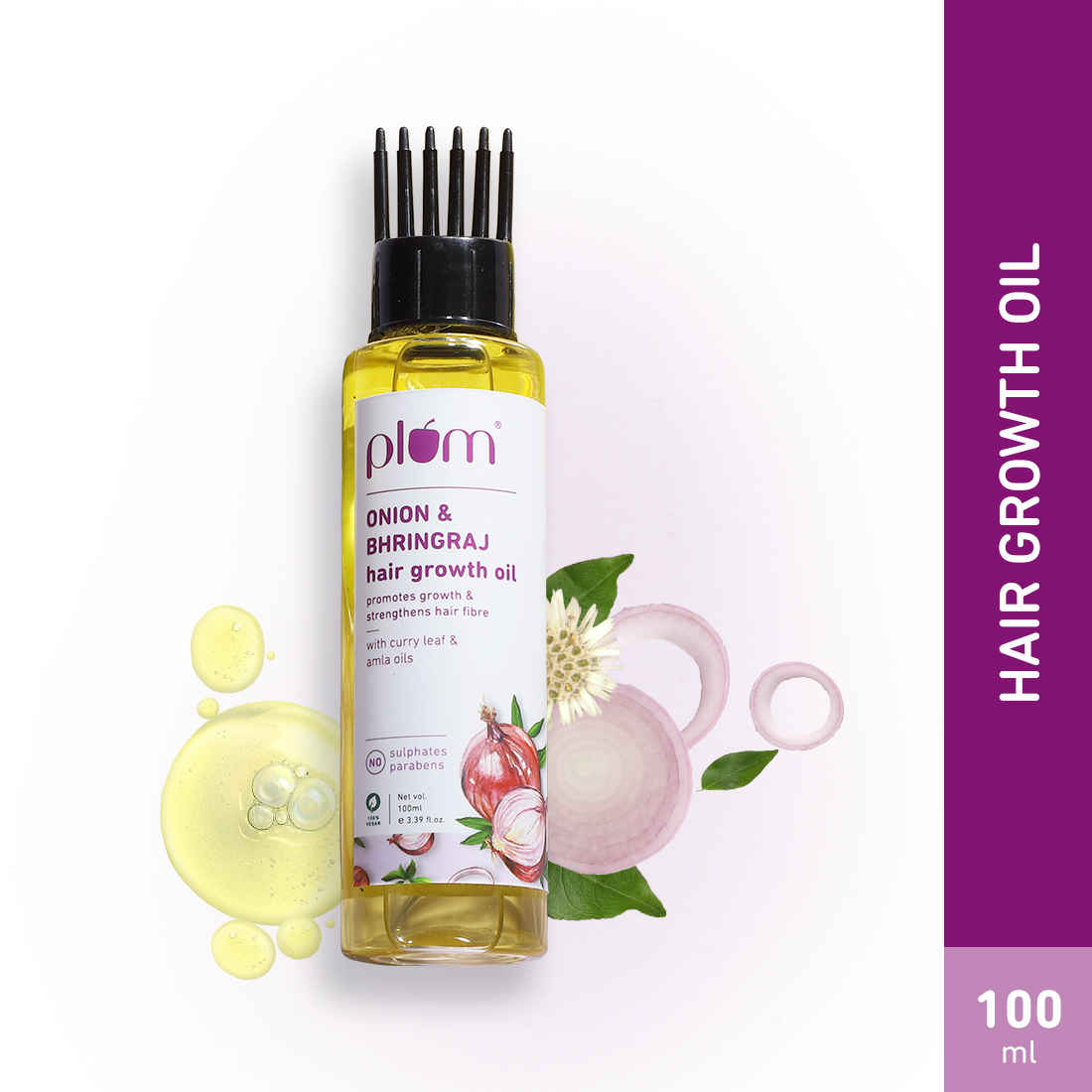 Buy Plum Onion and Bhringraj Hair Growth Oil with Curry Leaf and Amla Oils | For All Hair Types| Sulphate-Free | Paraben-Free | 100% Vegan | Promotes Growth, Strengthens Hair Fibre 100 ml - Purplle
