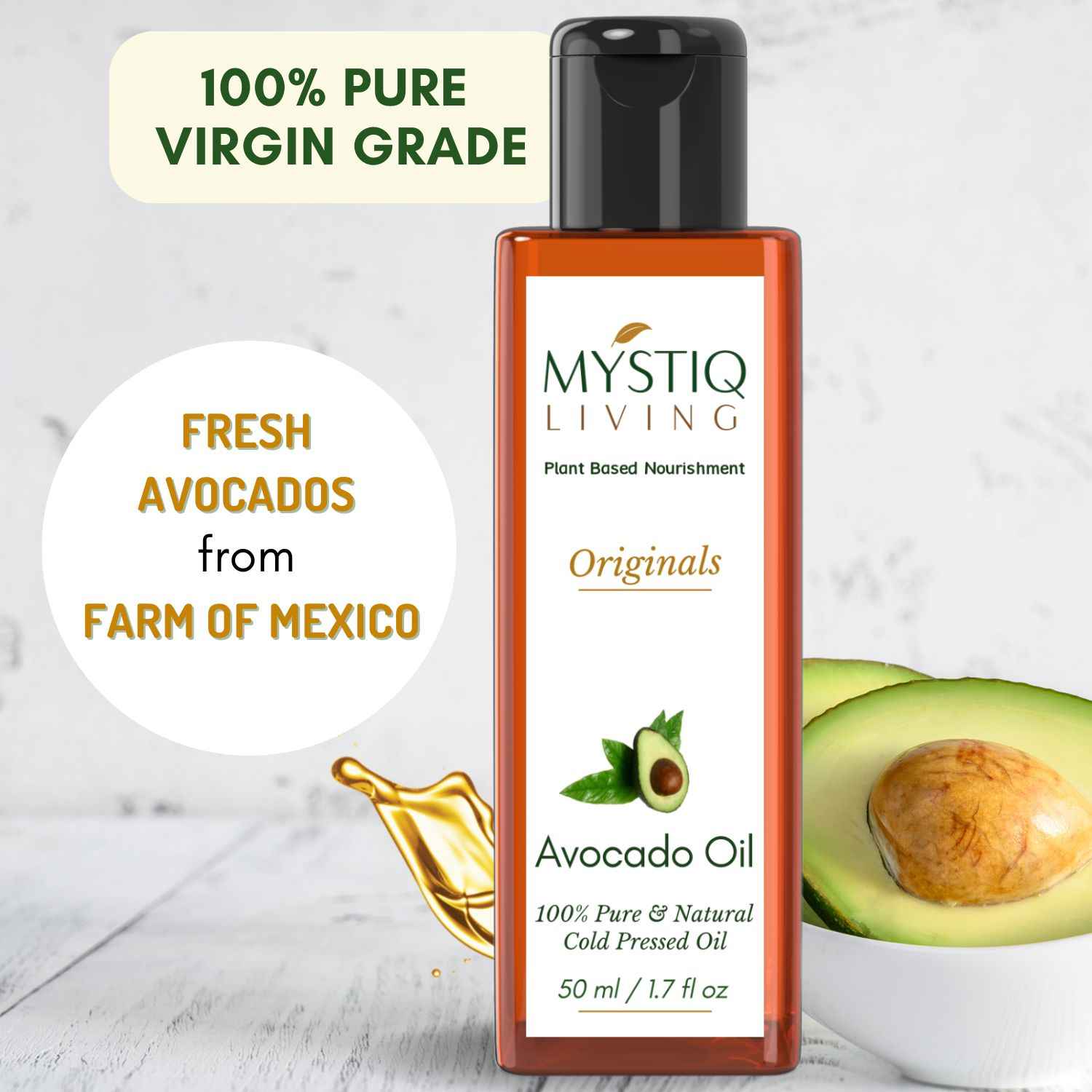 Buy Mystiq Living - Avocado Oil | Avocado Oil For Hair | Avocado Oil For Face | Avocado Hair Oil | Cold Pressed | 100% Pure & Natural - 50 ml - Purplle