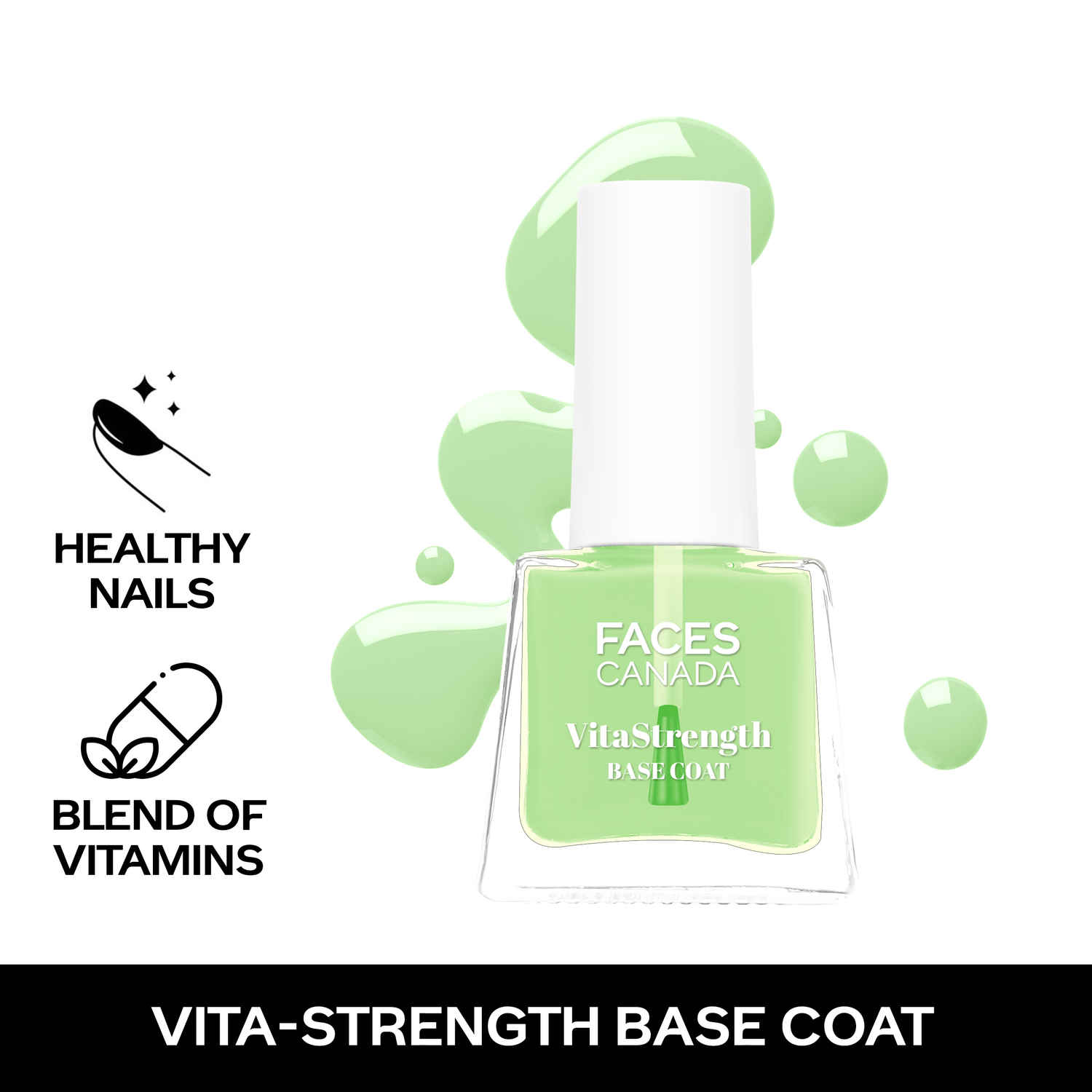 Buy FACES CANADA VitaStrength Base Coat, 5 ml | Strengthens Nails | Brightens | Multivitamin | Borage Oil | Instantly Smoothens | Hydrates | Cruelty-free - Purplle