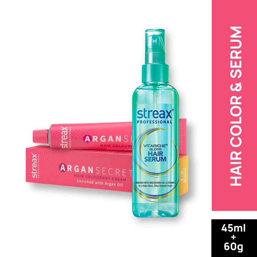 Buy Streax Professional Vitariche Gloss Hair Serum + Argan Secret Hair Colourant Cream - Golden Blonde 7.3 (45 ml + 60 g ) - Purplle