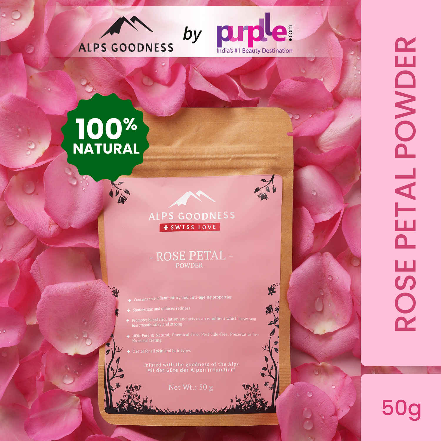 Buy Alps Goodness Powder - Rose Petal (50 gm) | Gulab Powder| 100% Natural Powder | No Chemicals, No Preservatives, No Pesticides| Hydrating Face Mask - Purplle