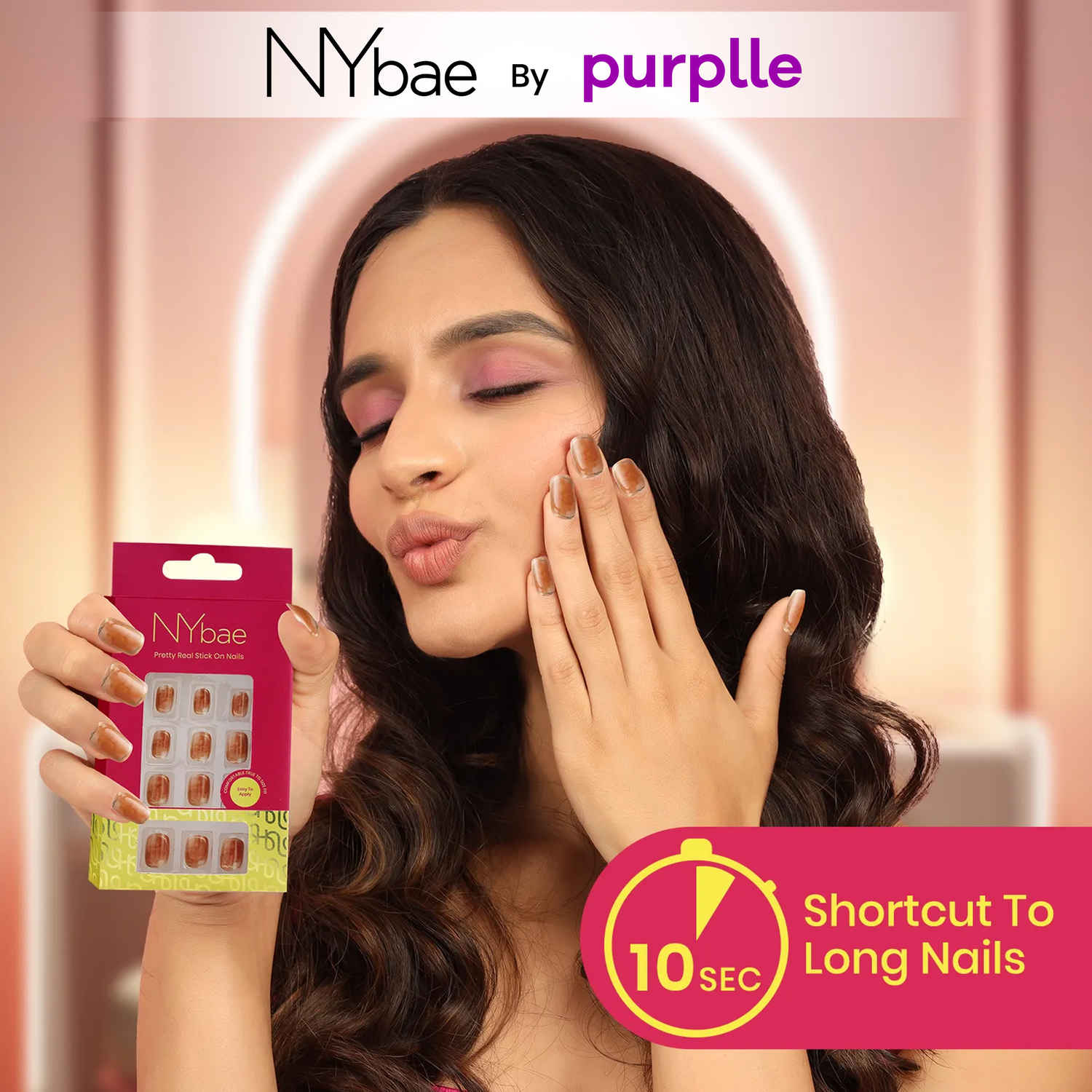 Buy NY Bae Pretty Real Stick On Nails | Artificial Nails | Gel Nails Set | Easy Application | Nail Art Kit - Nude Attitude - Purplle