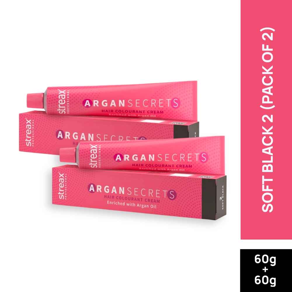 Buy Streax Professional Argan Secret Hair Colourant Cream - Soft Black 2 (60 gm) (Pack of 2) - Purplle