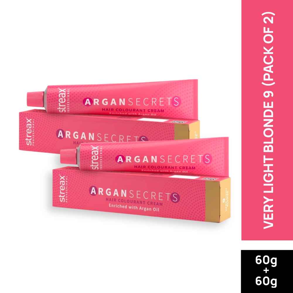 Buy Streax Professional Argan Secret Hair Colourant Cream - Very Light Blonde 9 (60 gm) (Pack of 2) - Purplle