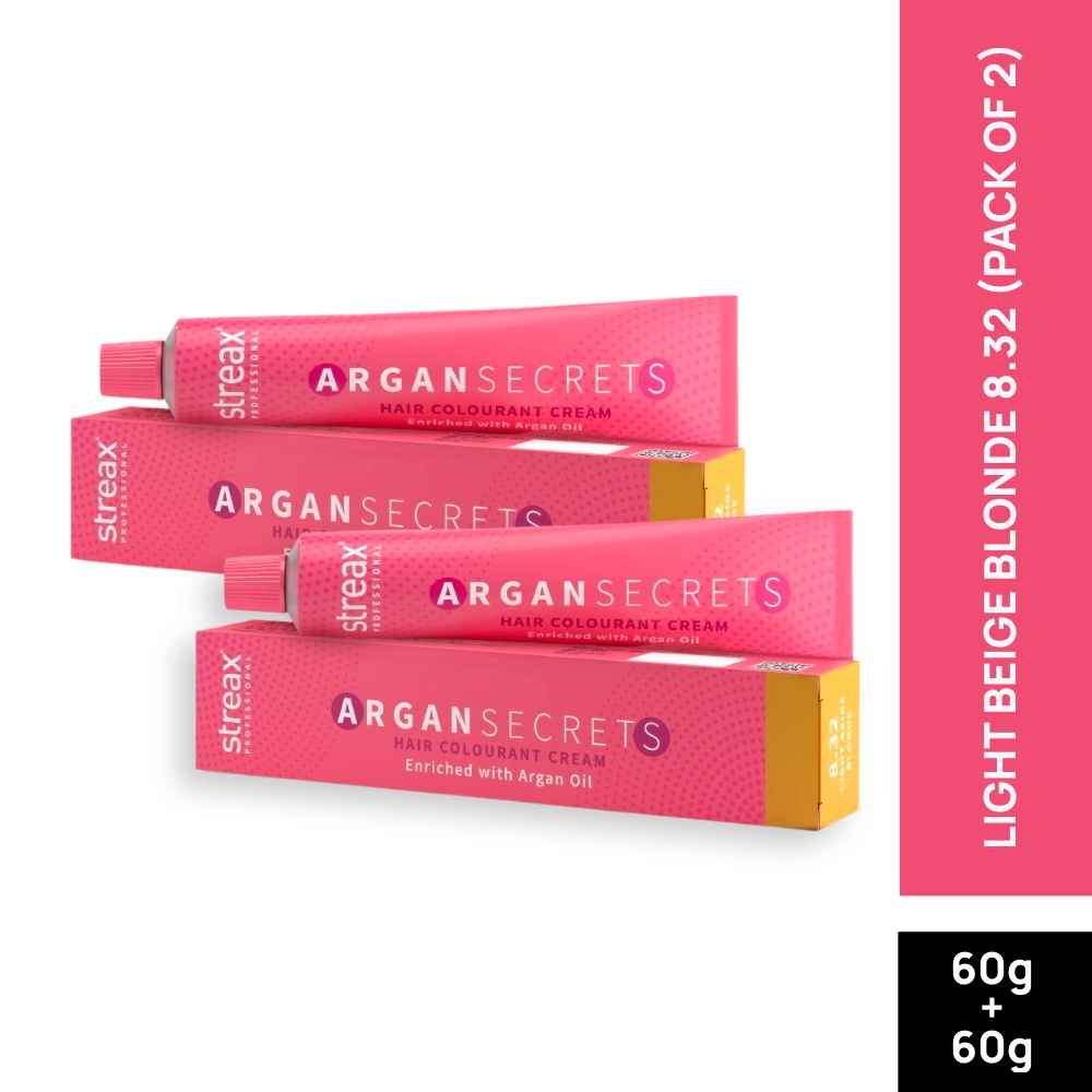 Buy Streax Professional Argan Secret Hair Colourant Cream- Light Beige Blonde 8.32 (60 gm) (Pack of 2) - Purplle