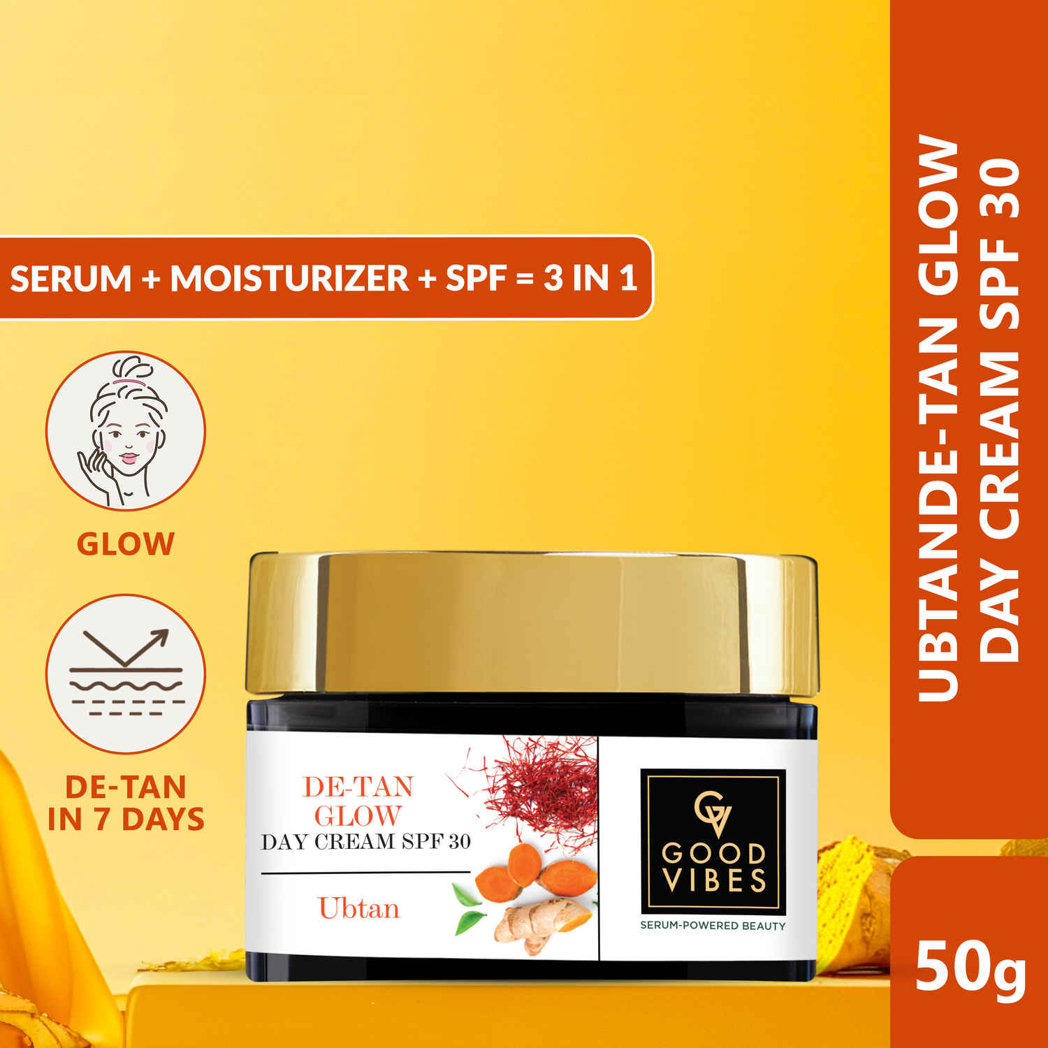 Buy Good Vibes Ubtan De-Tan Glow Day Cream SPF30 | Tan free, Brightening, Depigmentation (50 gm) - Purplle