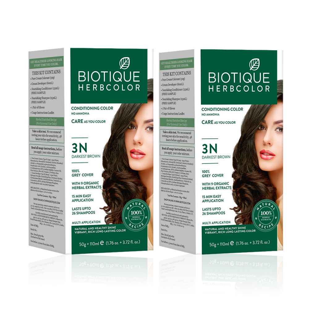 Buy Biotique Bio Herbcolor 3N Darkest Brown (50 g +110 ml) - Pack of 2 - Purplle
