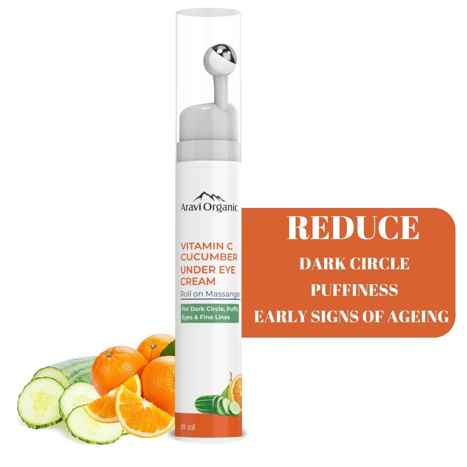 Buy Aravi Organic Vitamin C Under Eye Cream For Dark Circles, Wrinkles & Fine Lines - With Vitamin C, Cucumber and Hylunoric Acid - Cooling Gel & Roller For Men & Women -15 ml - Purplle