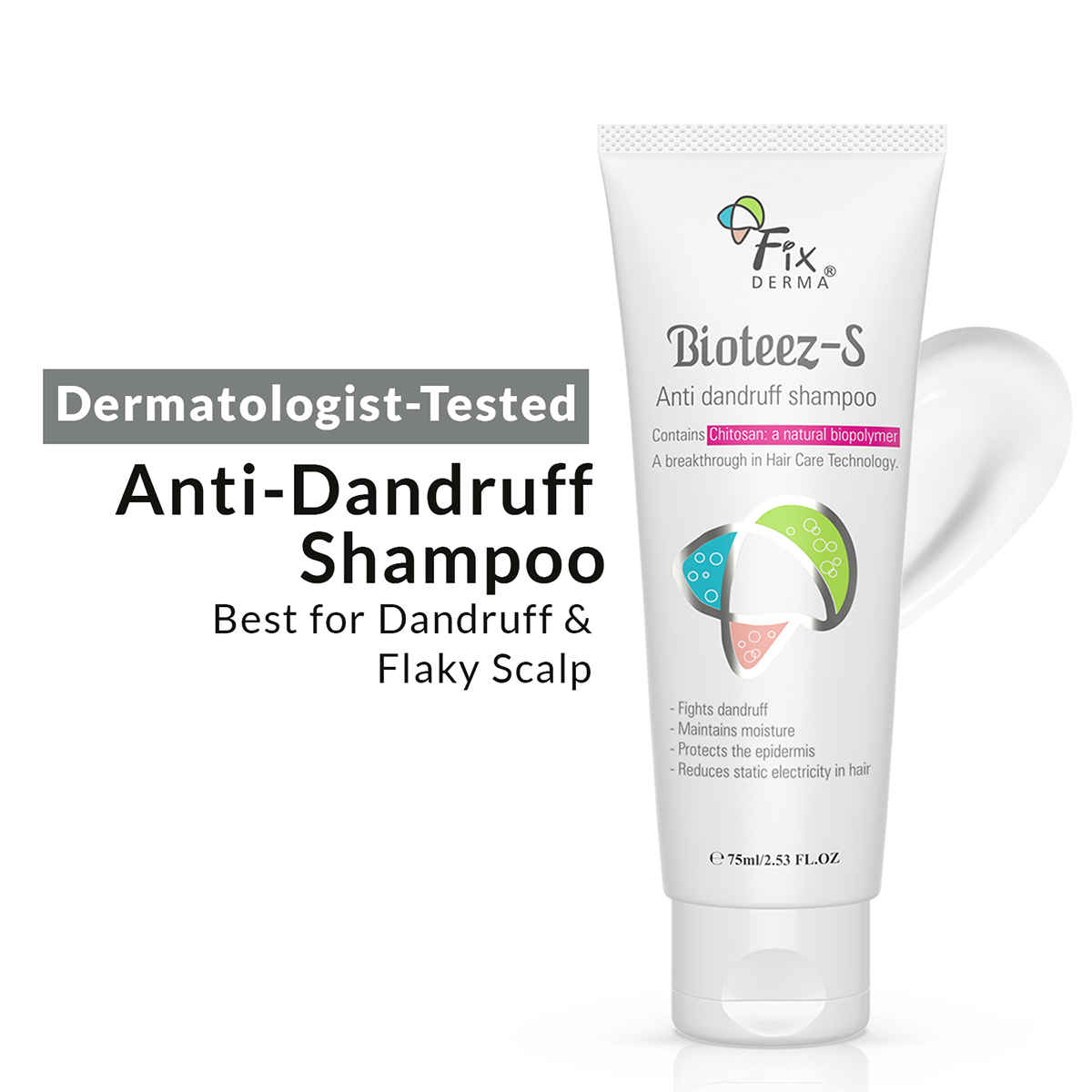 Buy Fixderma Bioteez-S, Anti Dandruff Shampoo, Flaky Scalp Condition, Nourish Dry Hair, Relieves Itchy & Dry Scalp, Recurrent Dandruff, Sulphate & Paraben Free Formulation - 75 ml - Purplle