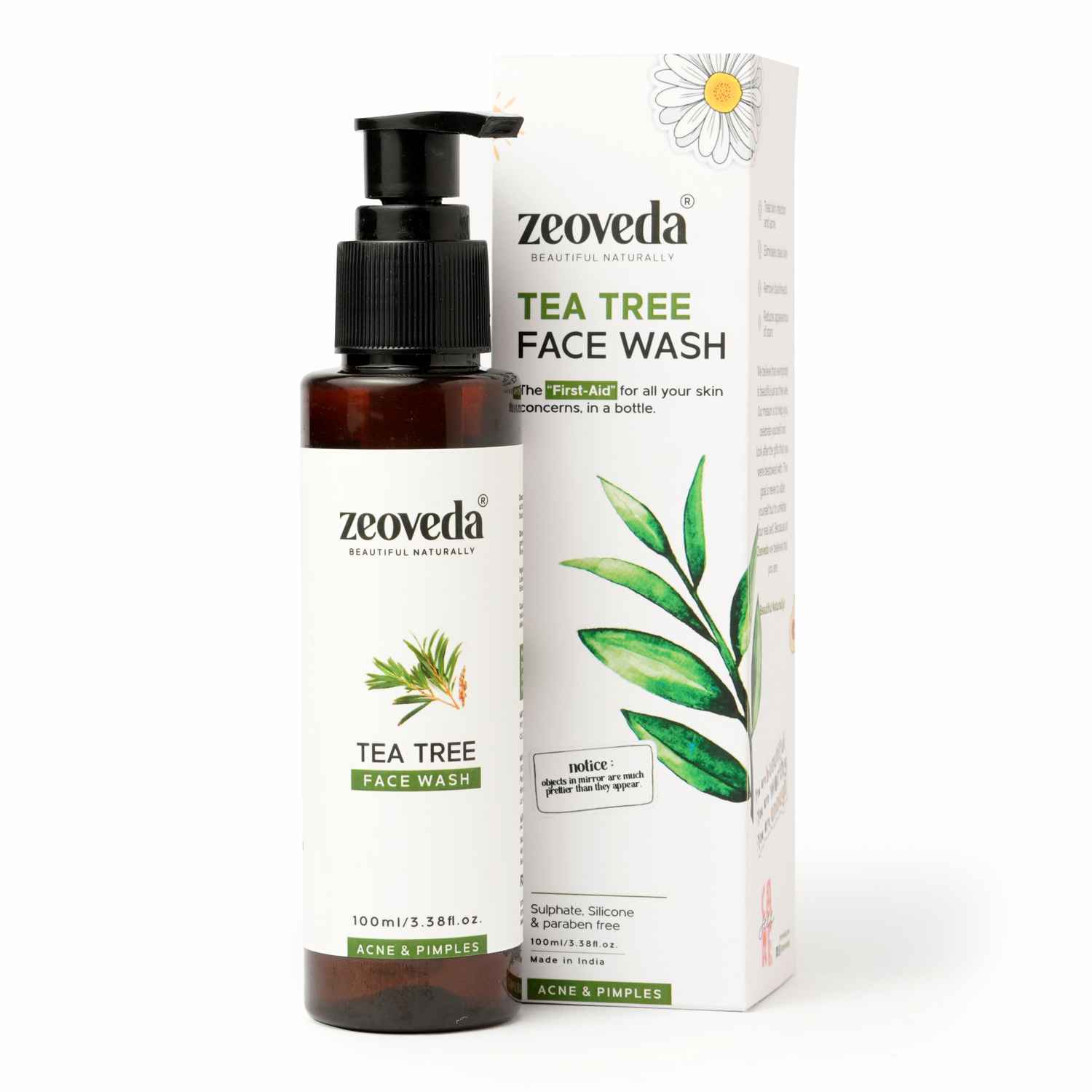 Buy ZEOVEDA Organic Tea Tree Face Wash for Glowing Skin | Reduces Acne | Pore Minimizer & Treats Oily Skin | Bright & Clear Skin - 100 ML - Purplle