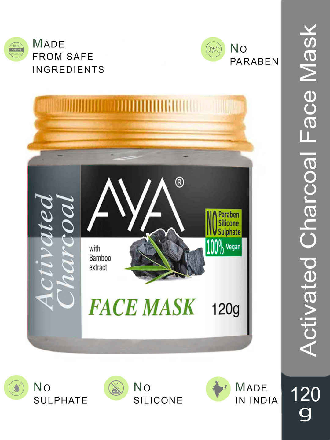 Buy AYA Activated Charcoal Face Mask, 120 gm | No Paraben, No Silicone, No Sulphate - Purplle