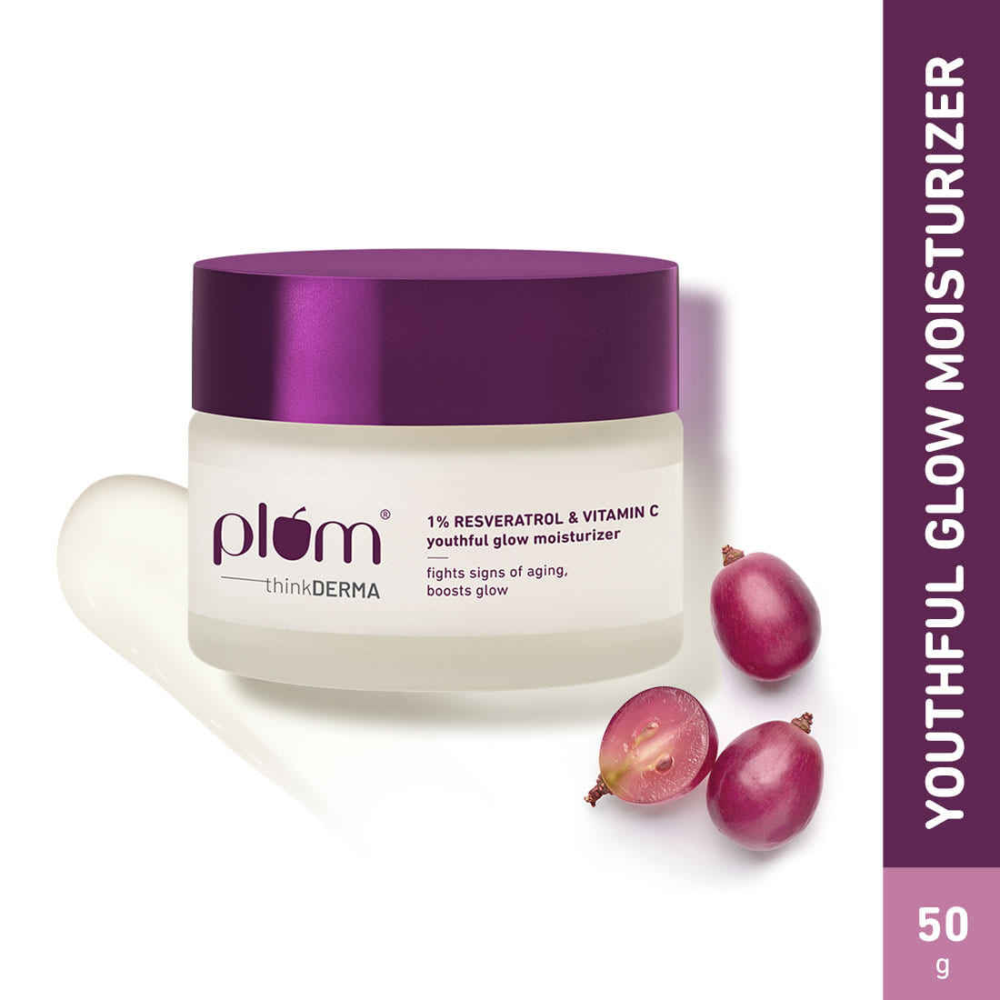 Buy Plum thinkDERMA 1% Resveratrol & Vitamin C Youthful Glow Moisturizer |A Fights Signs of Ageing|A Boosts GlowA | 100% Vegan | 50 gm - Purplle
