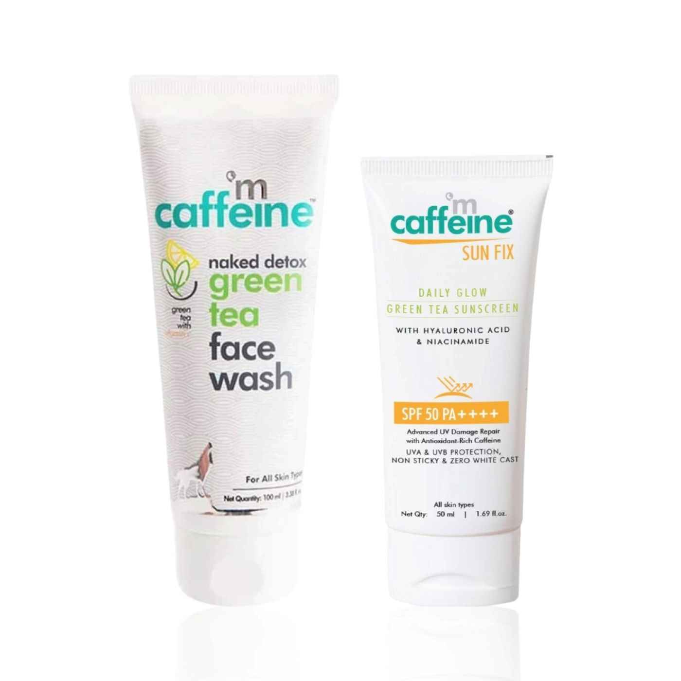 Buy mCaffeine Green Tea Face Wash & Sunscreen Lotion SPF 50++ for Brightening & Sun Protection - Combo of 2 - Purplle