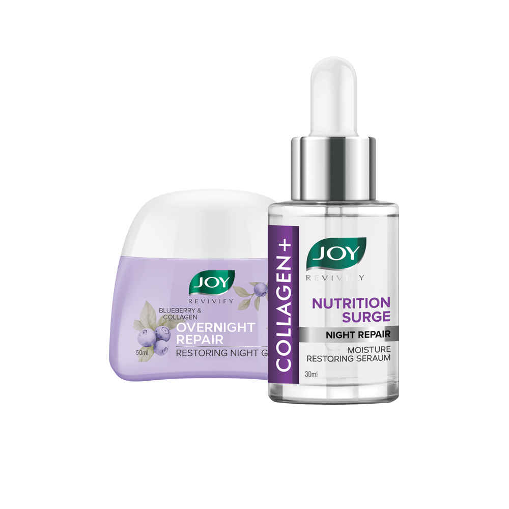 Buy Joy Revivify Collagen+ Night Repair Face Serum 30ml & Revivify Blueberry & Collagen Night Gel 50ml (Combo Pack) - Purplle