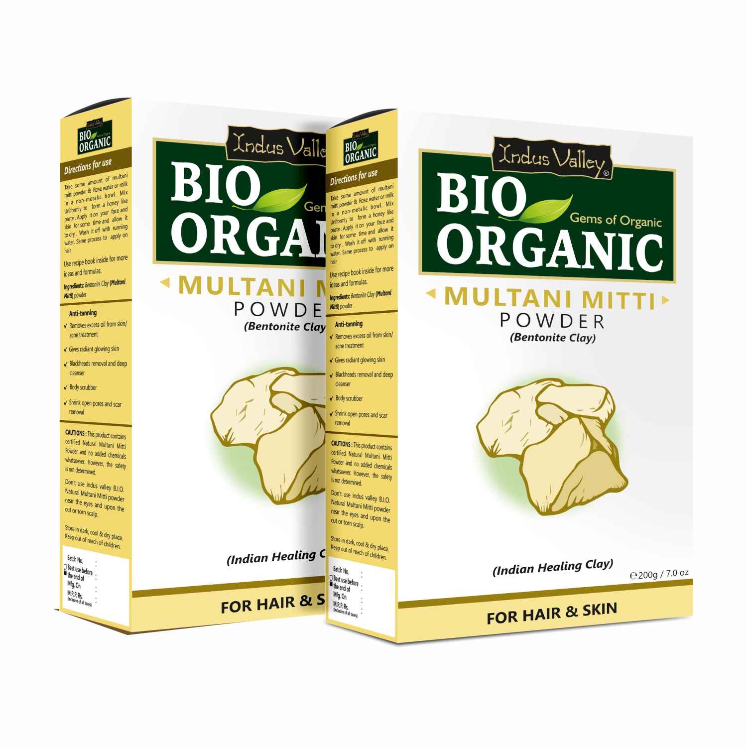 Buy Indus Valley Bio Organic Multani Mitti Powder For Best Skin and Hair care- Pack of 2 200gm+200gm - Purplle