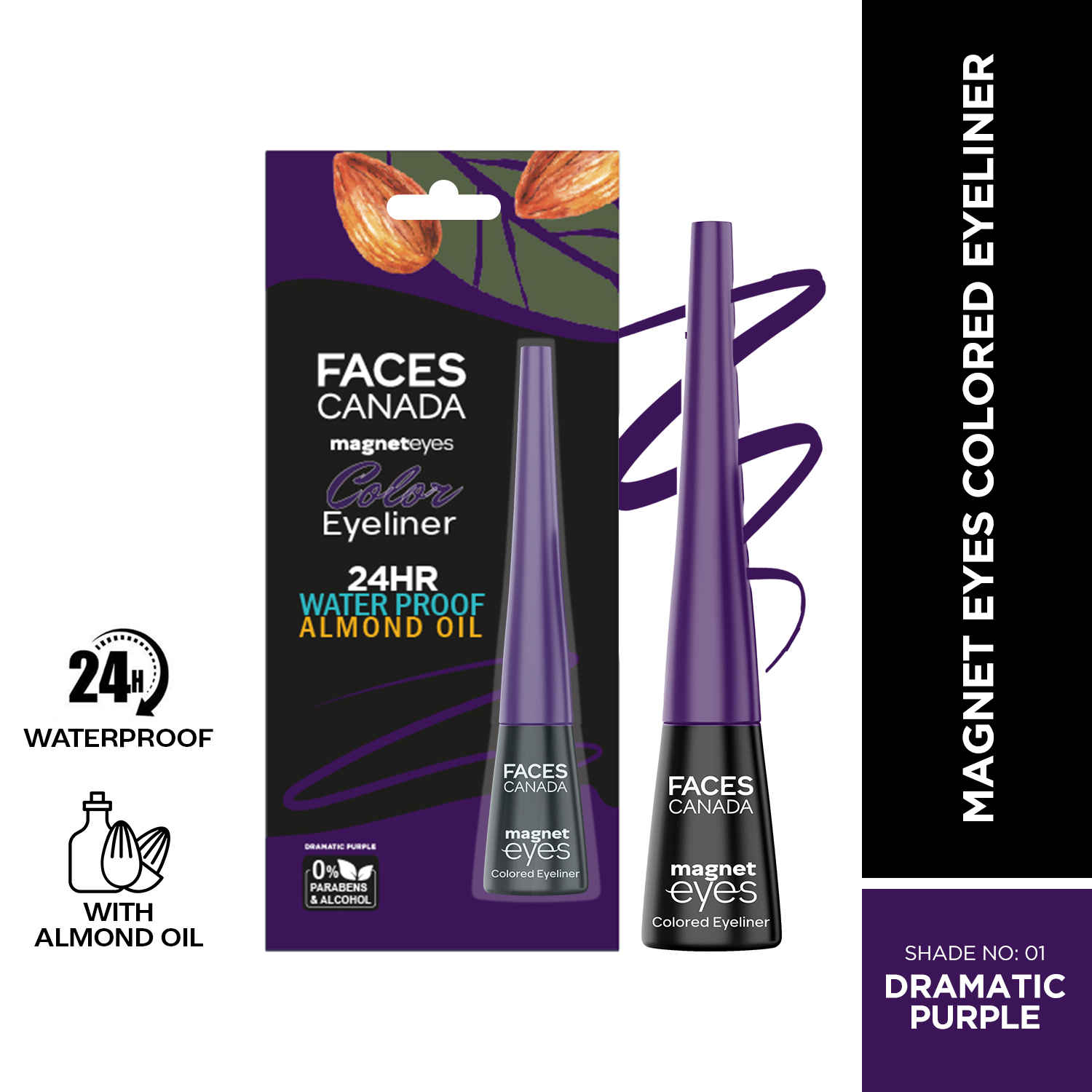 Buy FACES CANADA Magneteyes Color Eyeliner - Dramatic Purple, 4 ml | Glossy Finish | 24HR Long-lasting | Waterproof | Smudgeproof | Precise Application | Intense Color Payoff | Almond Extract & Vitamin E - Purplle