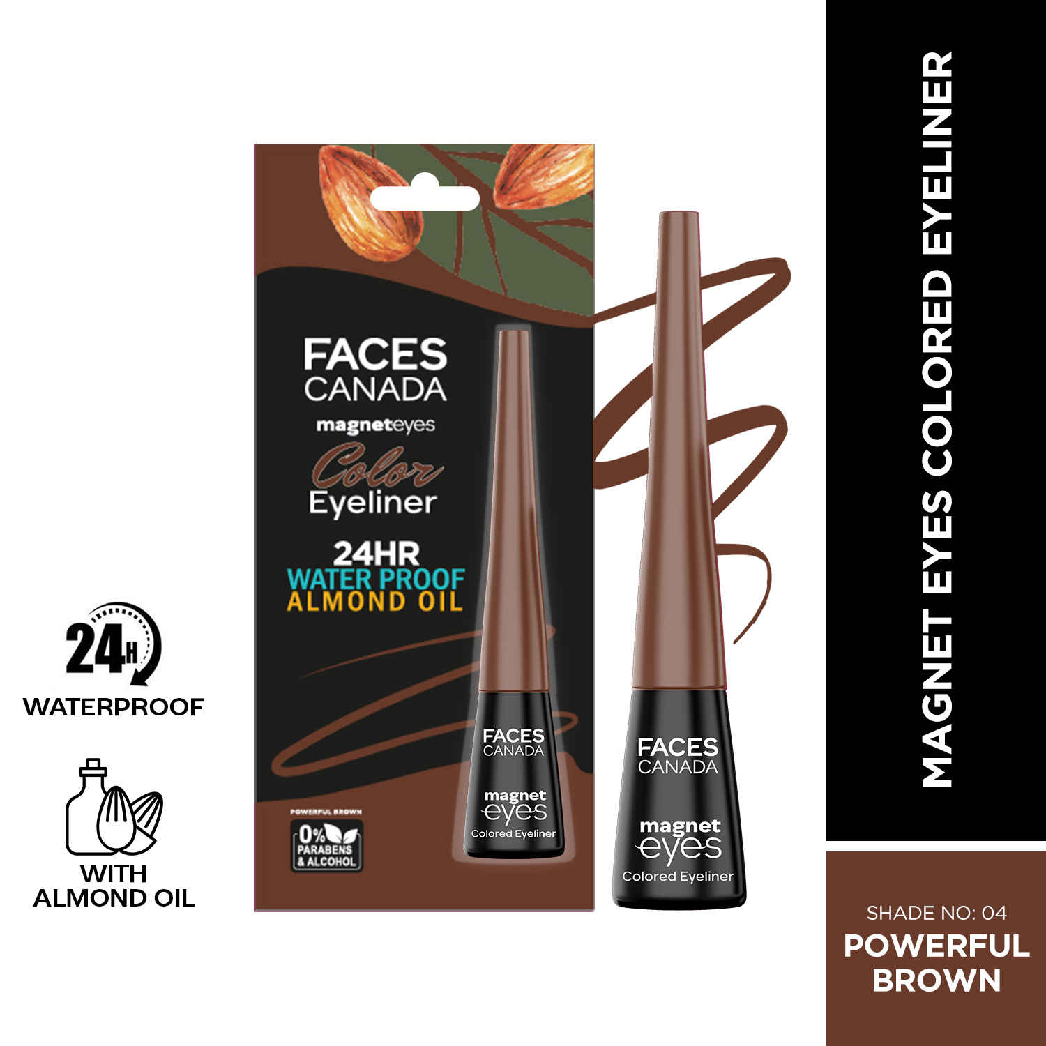 Buy FACES CANADA Magneteyes Color Eyeliner - Powerful Brown, 4 ml | Glossy Finish | 24HR Long-lasting | Waterproof | Smudgeproof | Precise Application | Intense Color Payoff | Almond Extract & Vitamin E - Purplle
