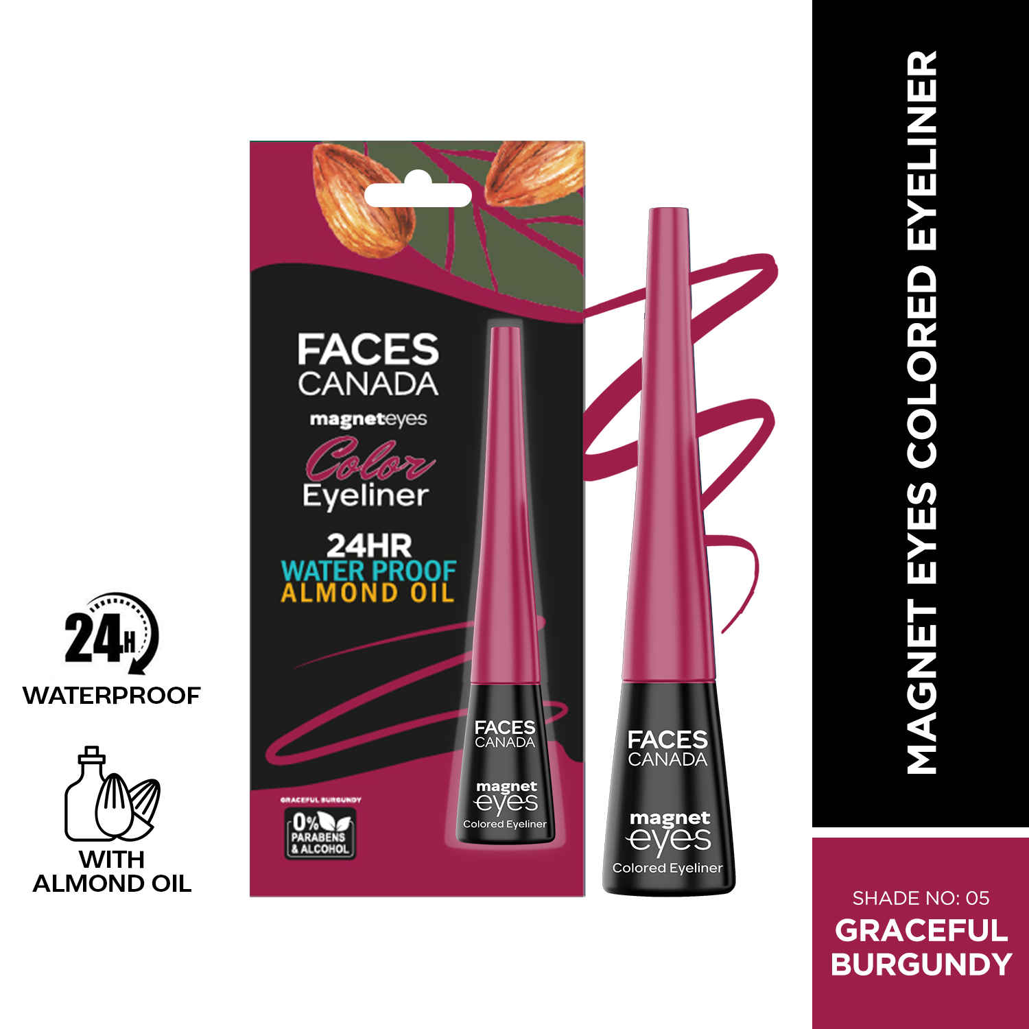 Buy FACES CANADA Magneteyes Color Eyeliner - Graceful Burgundy, 4 ml | Glossy Finish | 24HR Long-lasting | Waterproof | Smudgeproof | Precise Application | Intense Color Payoff| Almond Extract & Vitamin E - Purplle