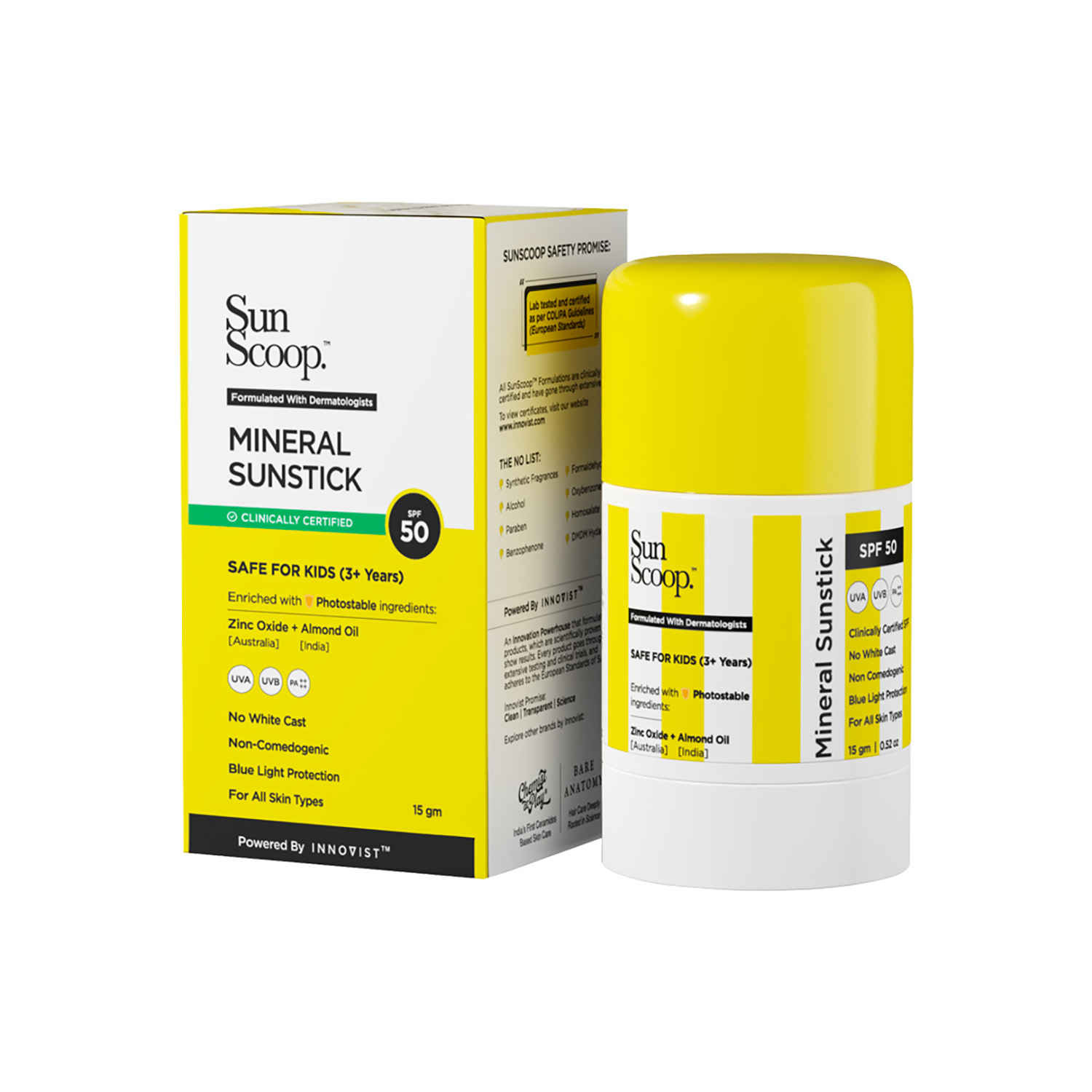 Buy SunScoop Mineral Sunstick | SPF 50 | Safe For Kids (3+ Years) | Enriched With Photostable Ingredients | Silky & Natural Finish | For All Skin Types | No White Cast | Non Comedogenic | Unisex | 15gm - Purplle