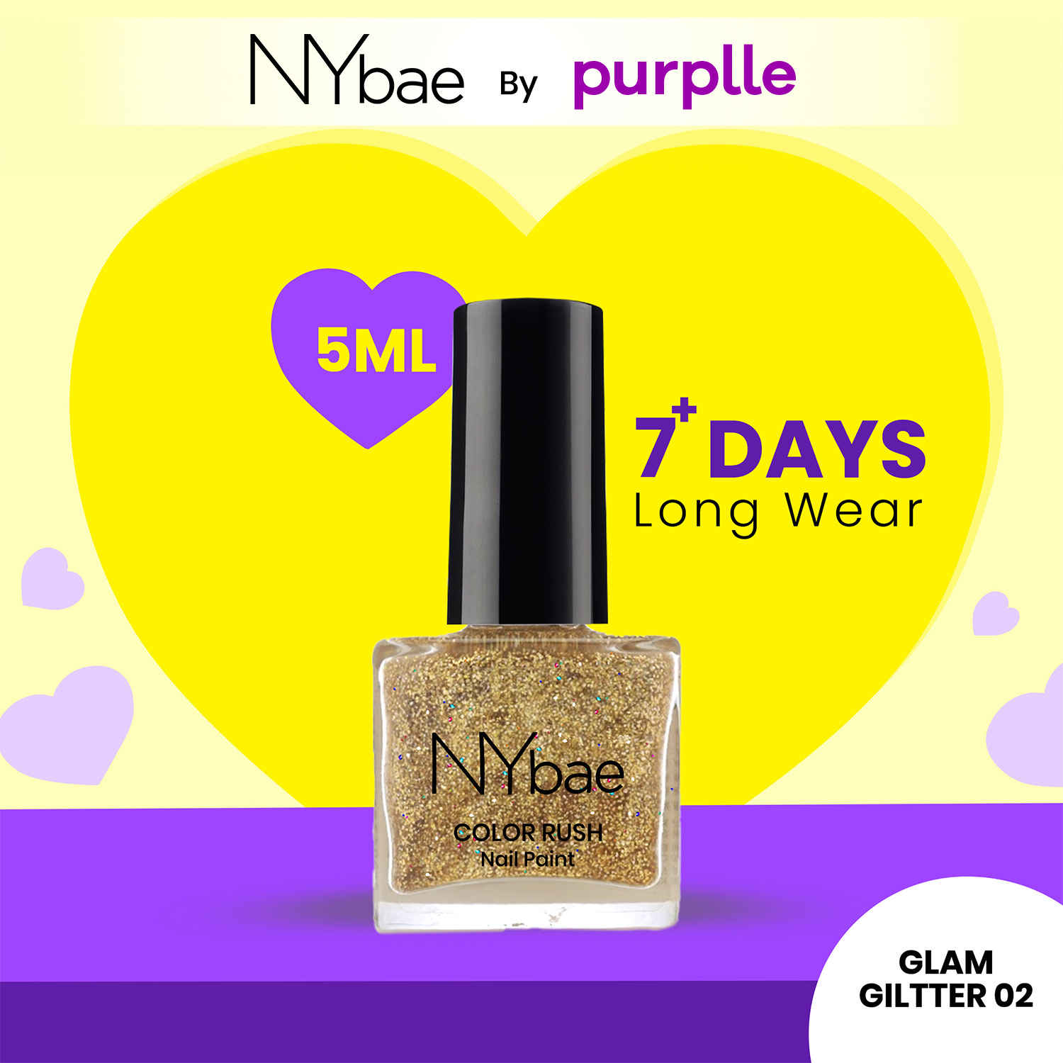 Buy NY Bae Color Rush Nail Paint - Glam Giltter 02 (5 ml) | Chip Resistant | Long Lasting | Quick Dry | Gel Nail Polish - Purplle