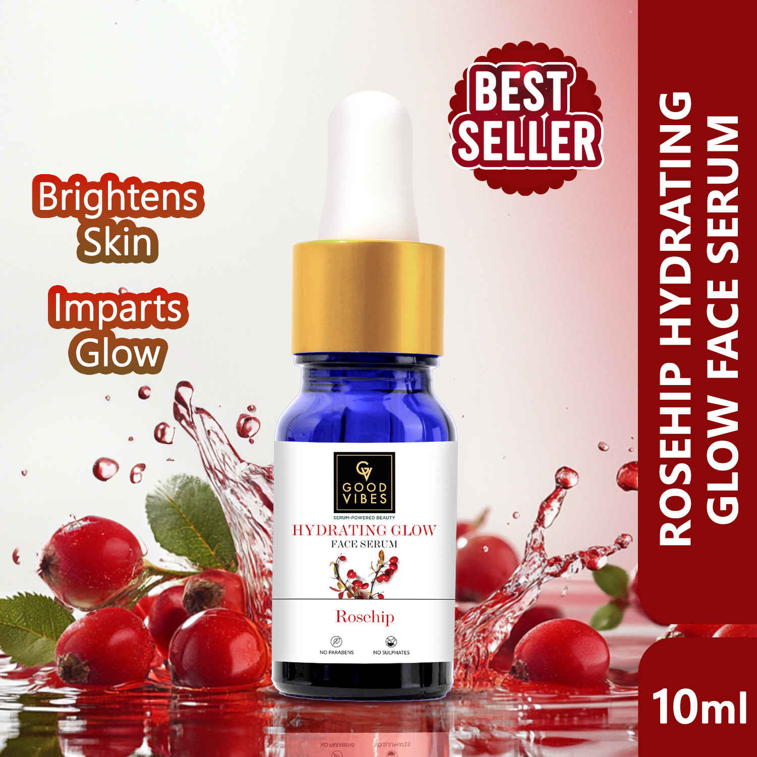 Buy Good Vibes Rosehip Radiant Glow Face Serum | Light, Non-Sticky, Brightening | With Vitamin E | No Parabens, No Sulphates, No Animal Testing (10 ml) - Purplle