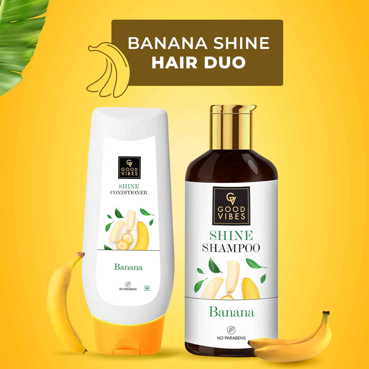 Buy Good Vibes Banana Shine Hair Duo- (Banana Shampoo 300ml + Banana Conditioner 200ml) - Purplle