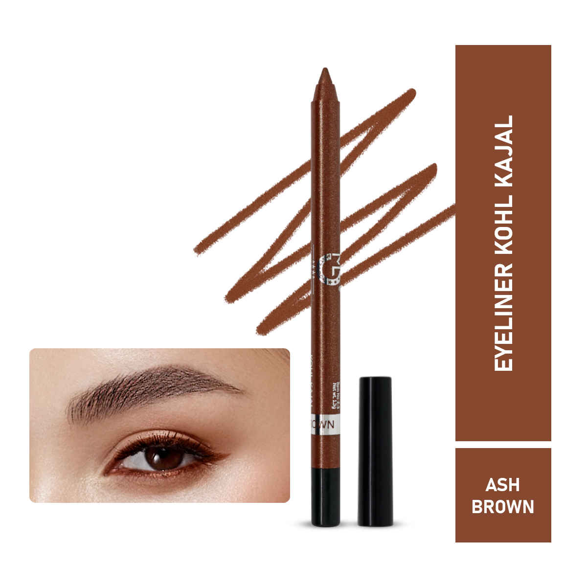 Buy Mattlook Single Stroke Super Glide Eyeliner Kohl Kajal 24 Hours, Easy to Apply Creamy Texture, Intense, Smudgeproof and Water Resistant Colour, Ash-Brown (1.3 gm) - Purplle