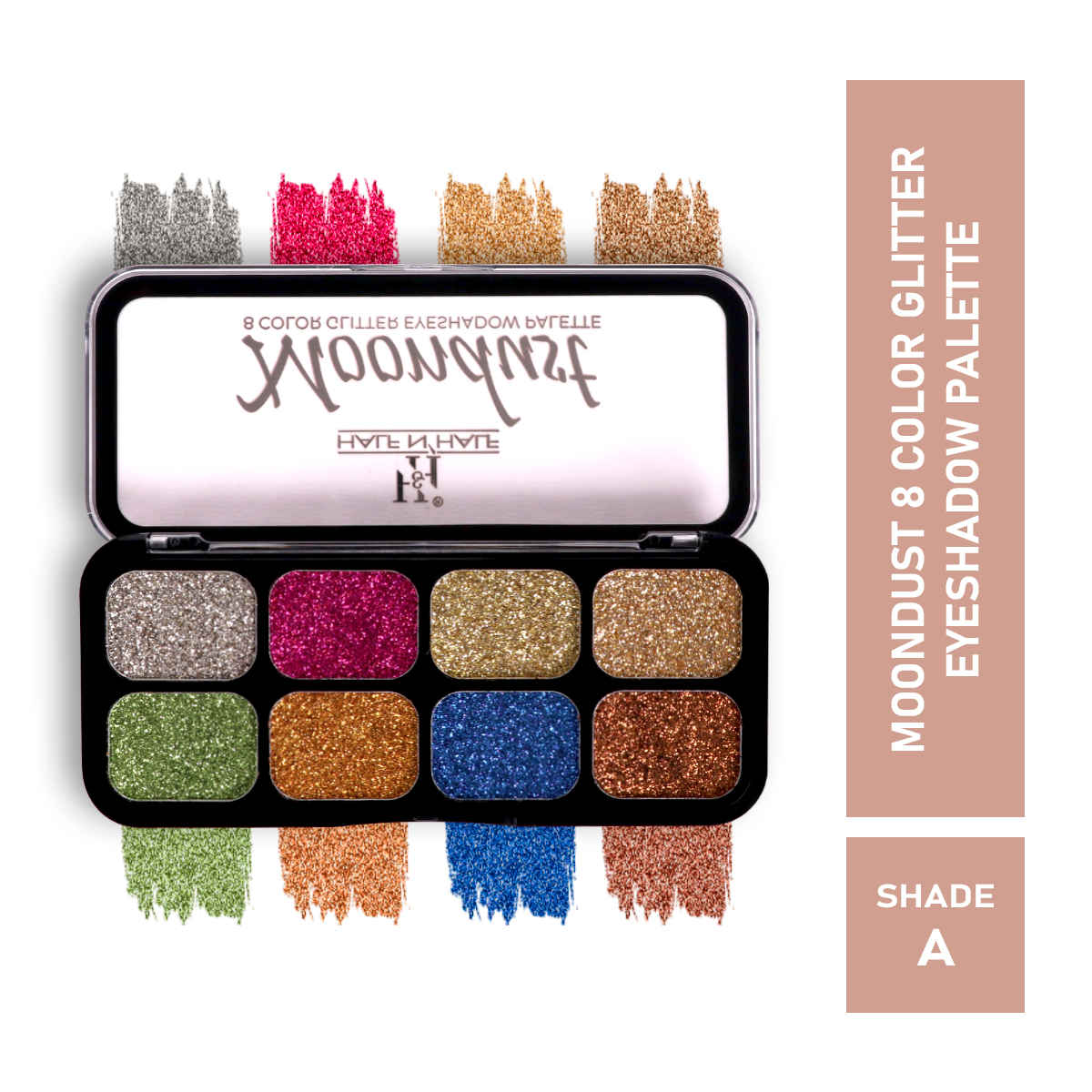 Buy Half N Half Moondust 8 Colour Glitter Shimmer Silver Eyeshadow Palette, Ultra Pigmented Blendable, Long Lasting Waterproof, Flawless Finish, Shade-A (12 gm) - Purplle