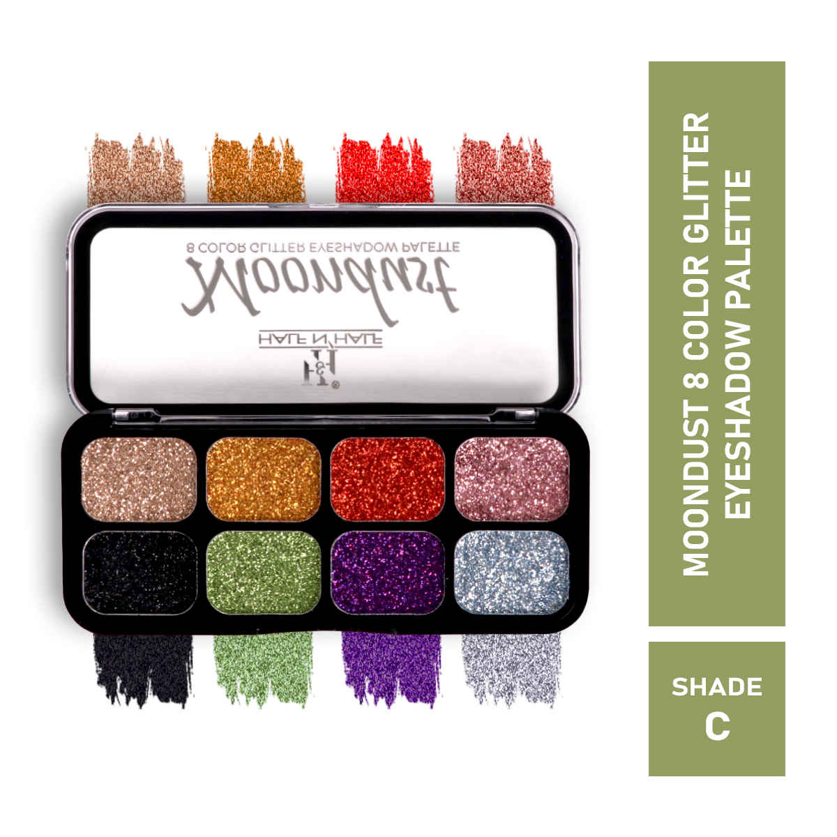 Buy Half N Half Moondust 8 Colour Glitter Shimmer Silver Eyeshadow Palette, Ultra Pigmented Blendable, Long Lasting Waterproof, Flawless Finish, Shade-C (12 gm) - Purplle