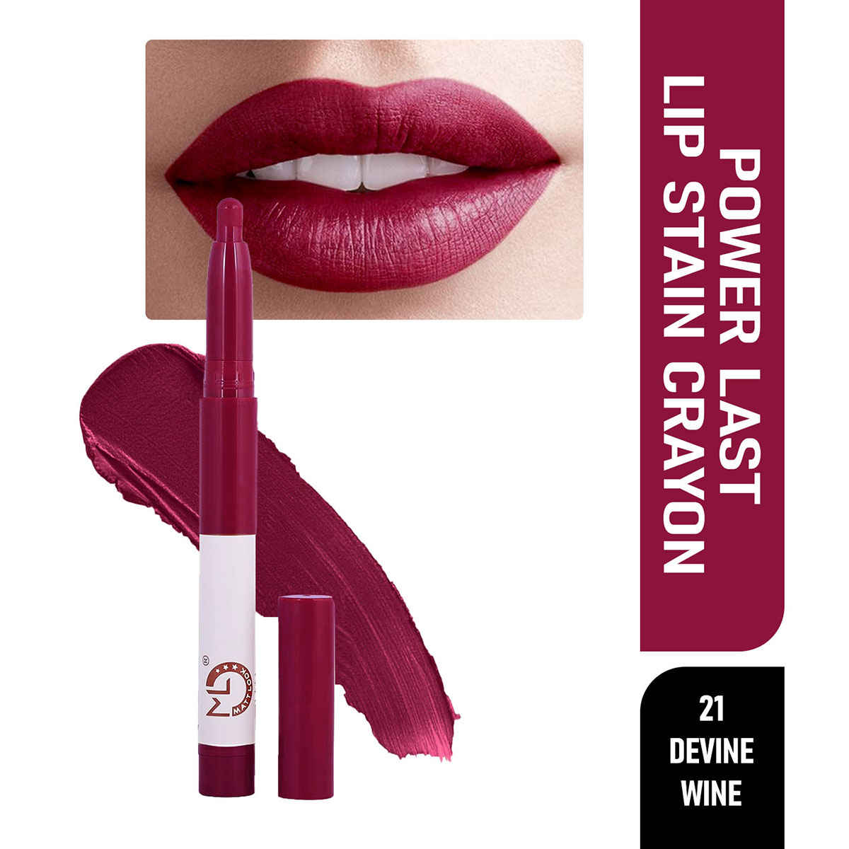 Buy Mattlook Power Last Lip Stain Crayon LipstickA Rich Colour, Non Transfer, Mask Proof & Luxurious Creamy Matte, Divine Wine (1.3 gm) - Purplle