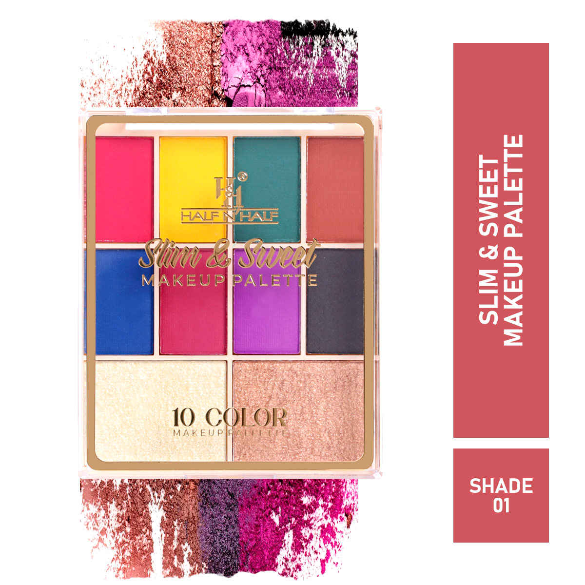 Buy Half N Half 10 Shades Eyeshadow Baked Highlighter Blush Makeup Palette Long Lasting Waterproof Blendable, 11.5 gm - Purplle