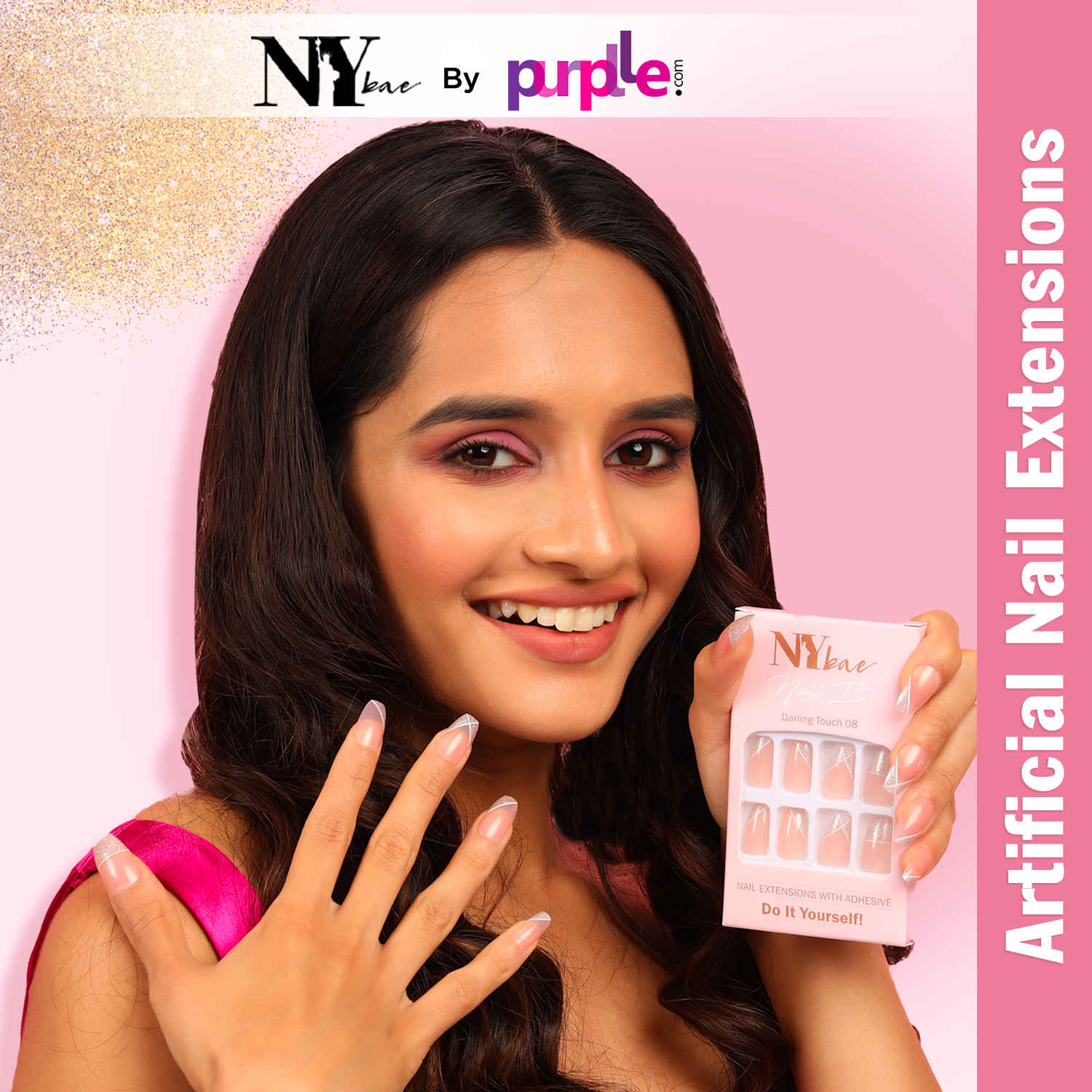 Buy NY Bae Nail It Nail Extensions With Adhesive - Darling Touch 08 | 24 Nails Set | Artificial Nails | Easy Application | Long Lasting | Nail Art Kit - Purplle