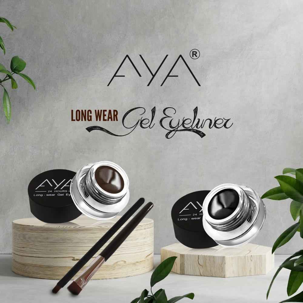 Buy AYA Long Wear Gel Eyeliner, Black and Brown, Smudge Proof & Waterproof With 2 Expert Eyeliner Brushes 2 Pc - Purplle