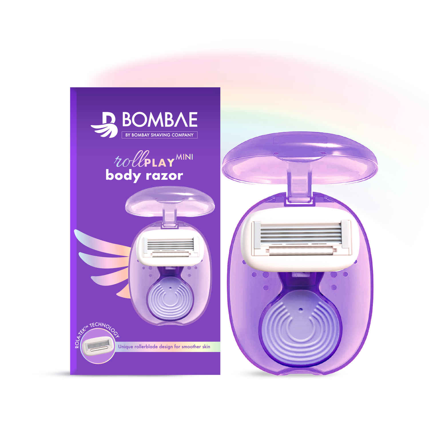 Buy Bombae Rollplay Mini Hair Removal Razor with Roller Compact Case | Soap strip with Jojoba Oil and Aloe Vera - Purplle