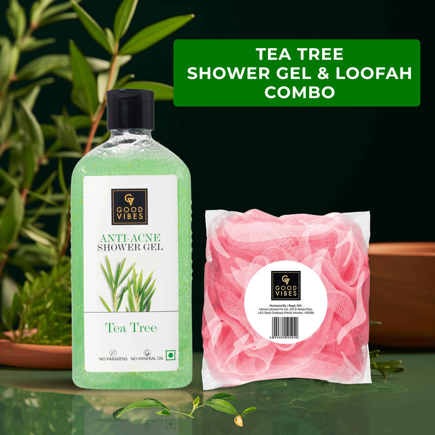 Buy Good Vibes Anti- Acne with Our Tea Tree Shower Gel and Loofah Combo - Purplle