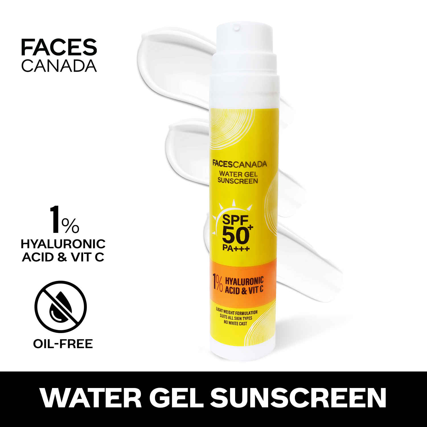 Buy FACES CANADA Water Gel Sunscreen, 50 gm | SPF 50 PA+++ | Protects From UVA, UVB & Blue-Light Rays | 1% Hyaluronic Acid & Vitamin C | Lightweight | No White Cast | Natural Radiant Glow| No Alcohol - Purplle
