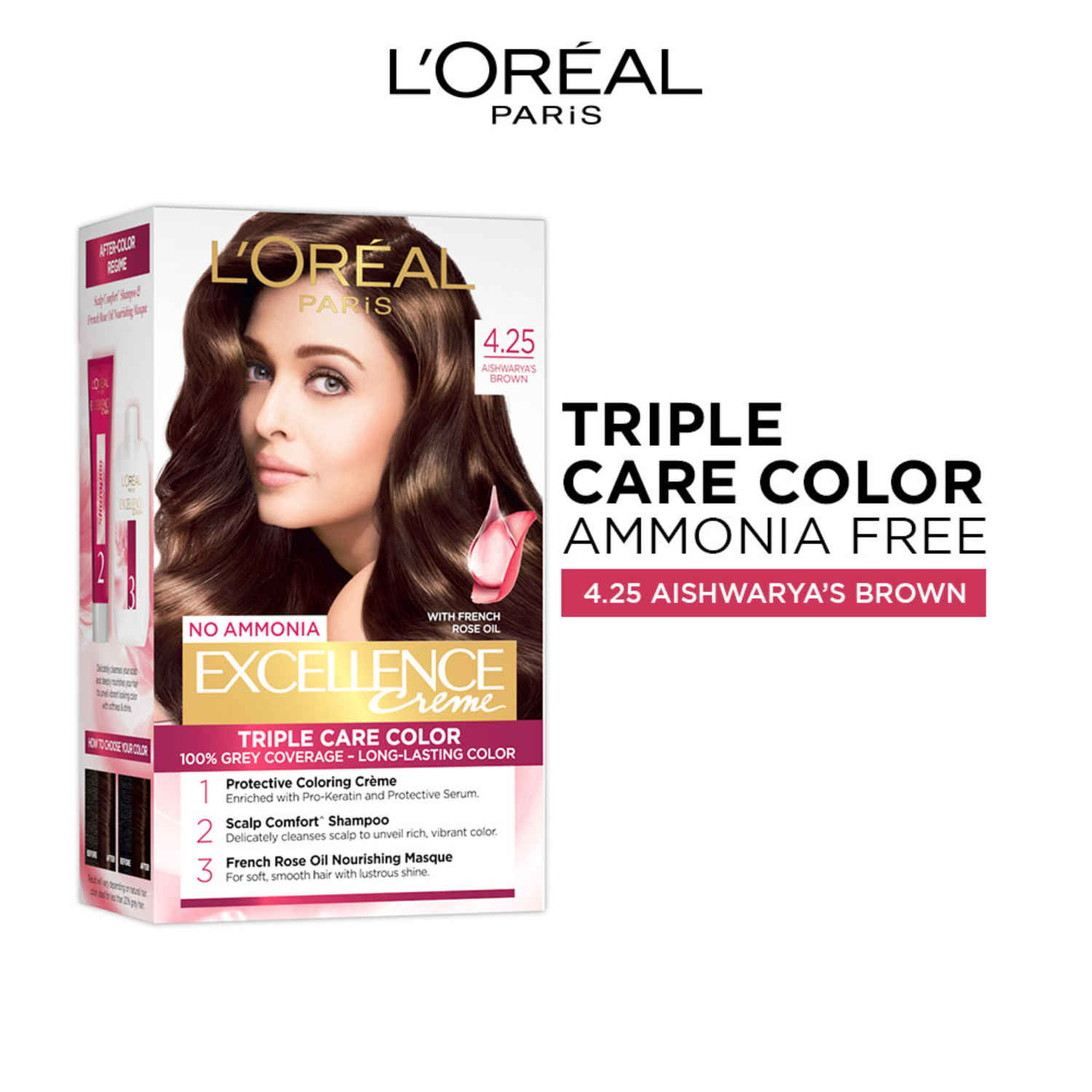 Buy L'Oreal Paris Excellence Creme Hair Color - Aishwarya's Brown 4.25 (72 ml + 100 g) - Purplle
