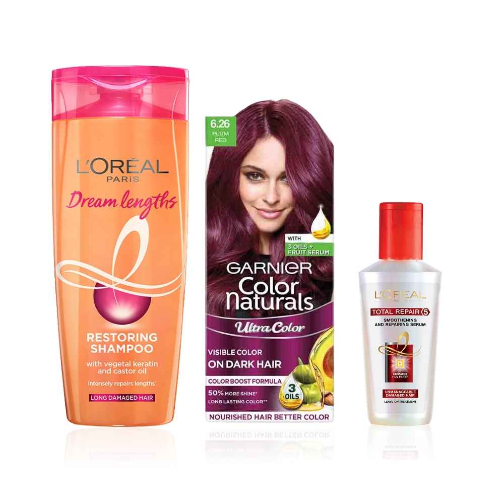 Buy L'Oreal Paris Shampoo , Garnier Hair Color and L'Oreal Paris Serum Combo of 3 - Purplle