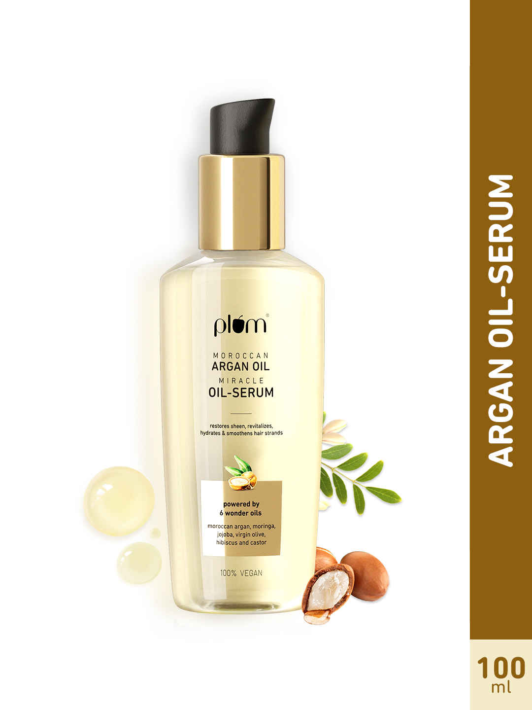 Buy Plum Moroccan Argan Oil Miracle Oil-Serum | For Hair & Scalp | Powered by 6 Wonder Oils- Moroccan Argan, Moringa, Jojoba, Virgin Olive, Hibiscus & Castor |Smoothens Hair, Restores Sheen, Nourishes & Hydrates | Silicone-Free, 100% Vegan - Purplle